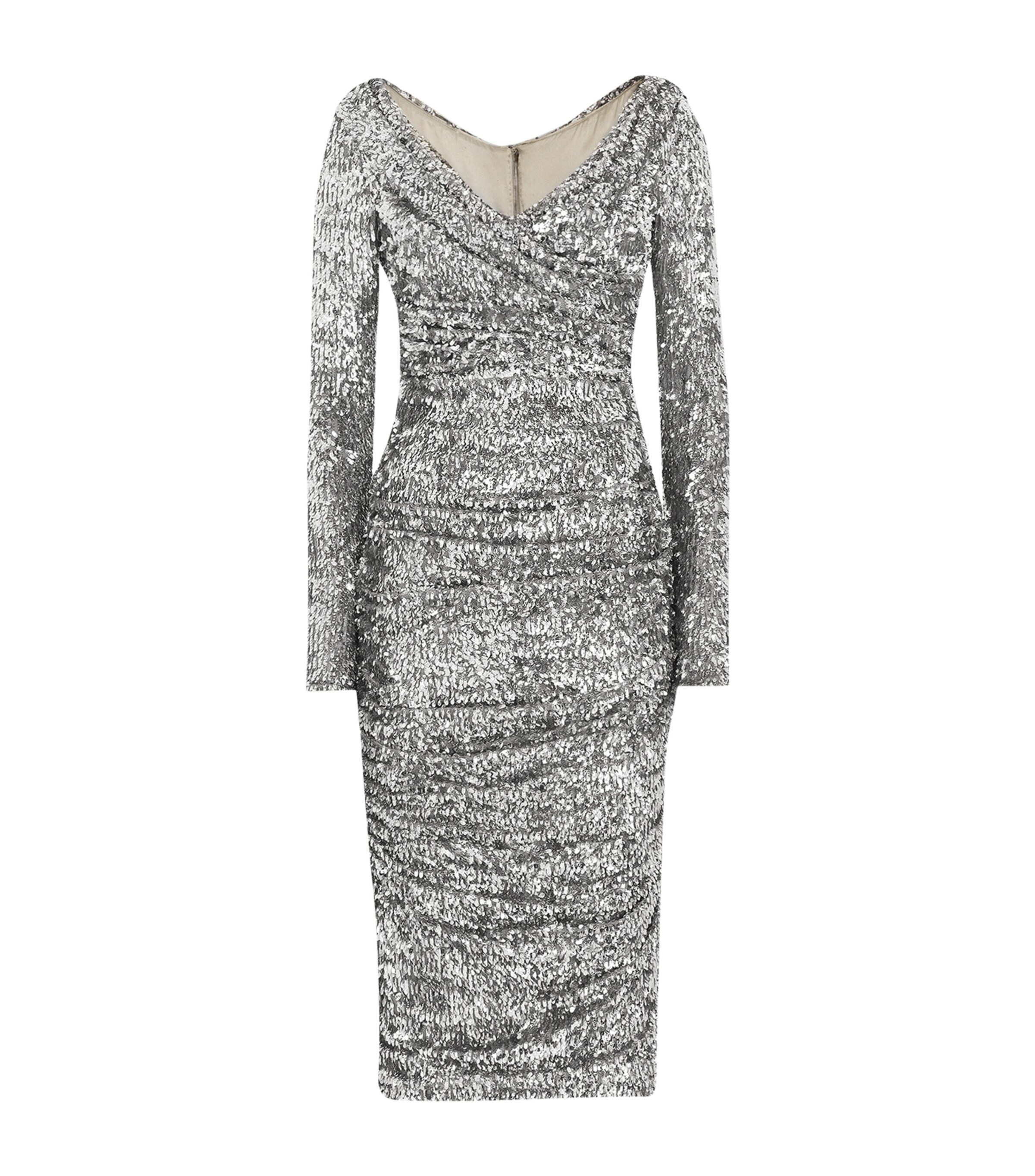 Dolce&Gabbana Womens Cotton-Blend Embellished Midi Dress Silv Image 1