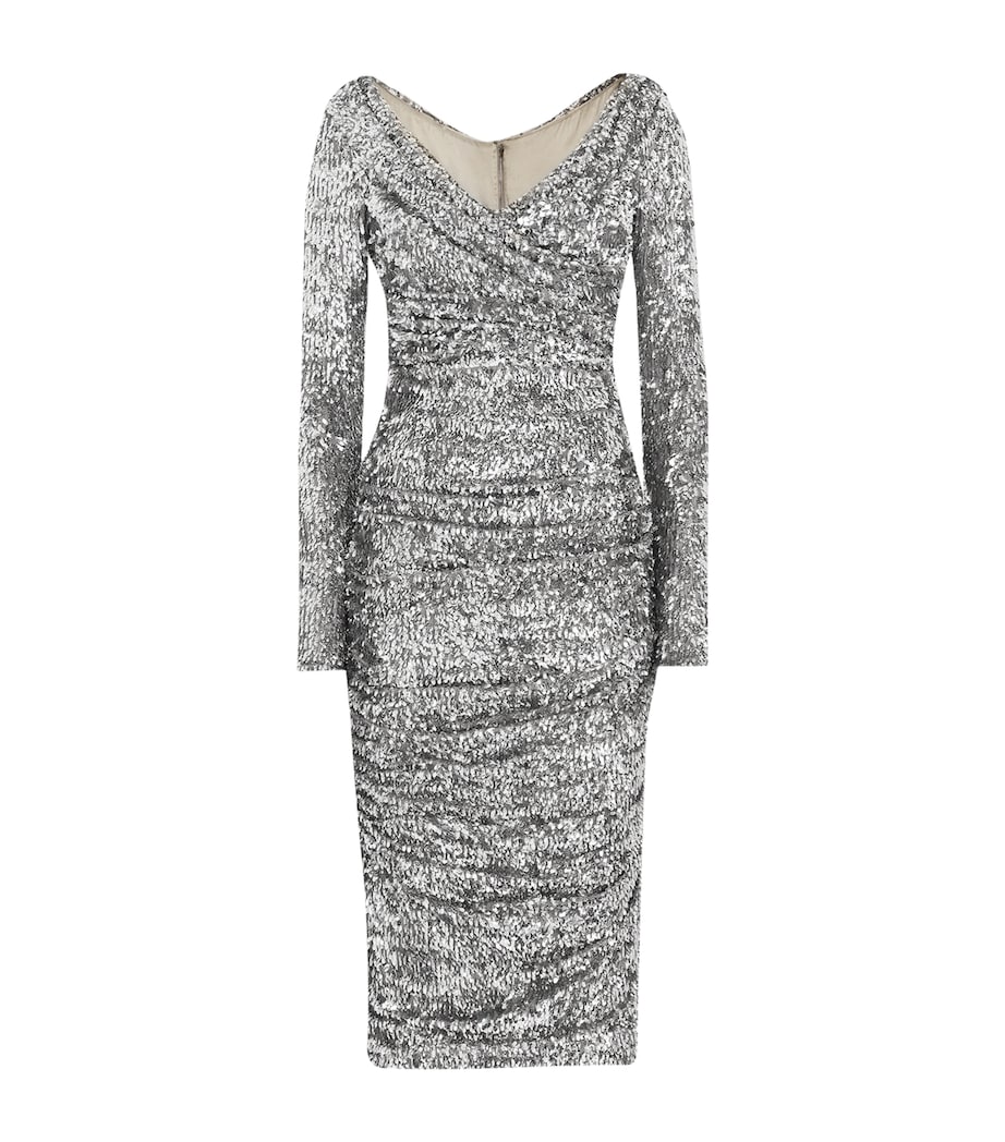 Dolce&Gabbana Womens Cotton-Blend Embellished Midi Dress Silv Image 1