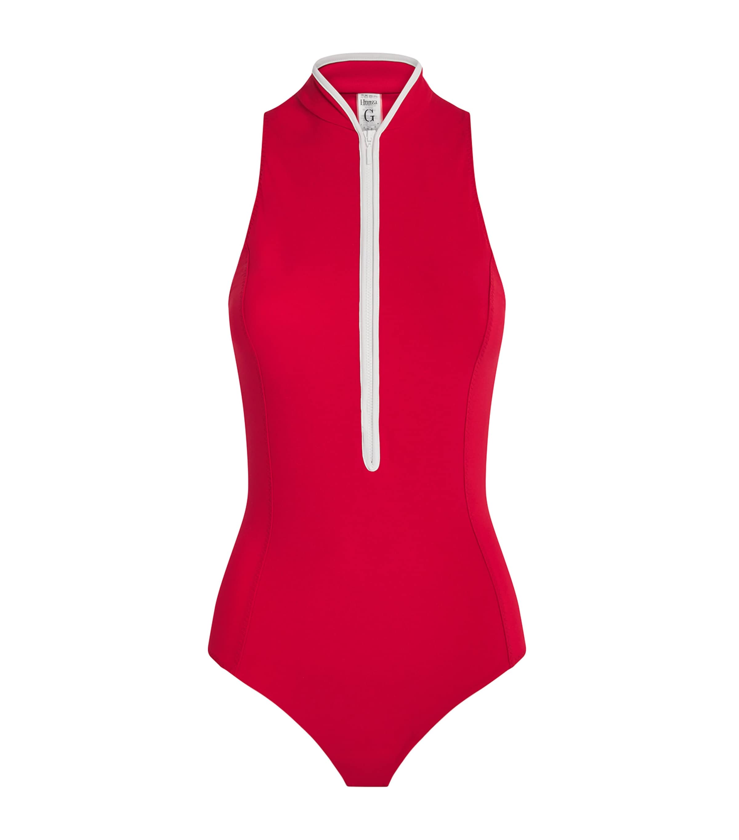 Hunza G Upf 50+ Half-zip Katya Swimsuit In Red