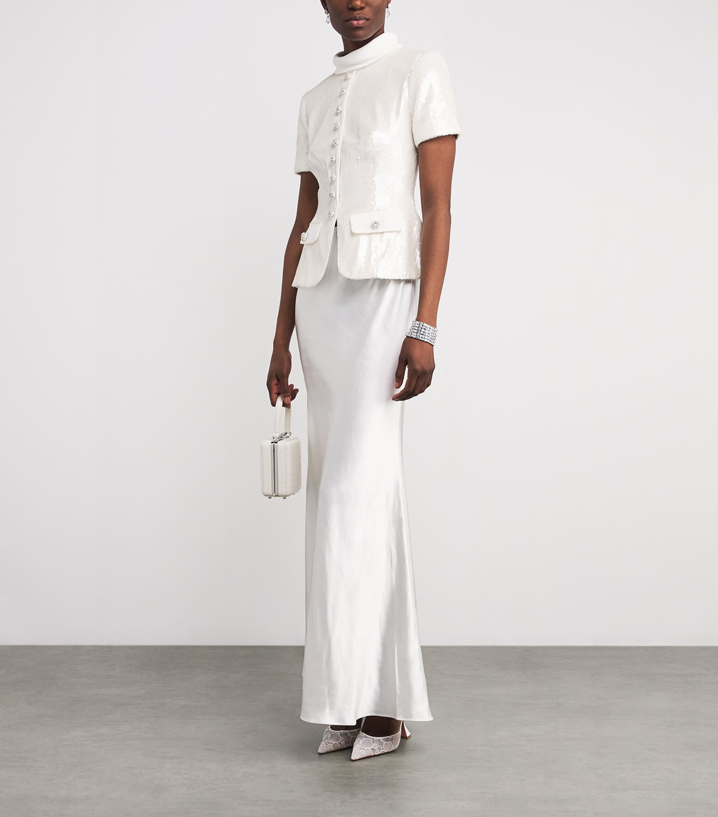 Sequinned Tailored Maxi Dress WHITE Image 2