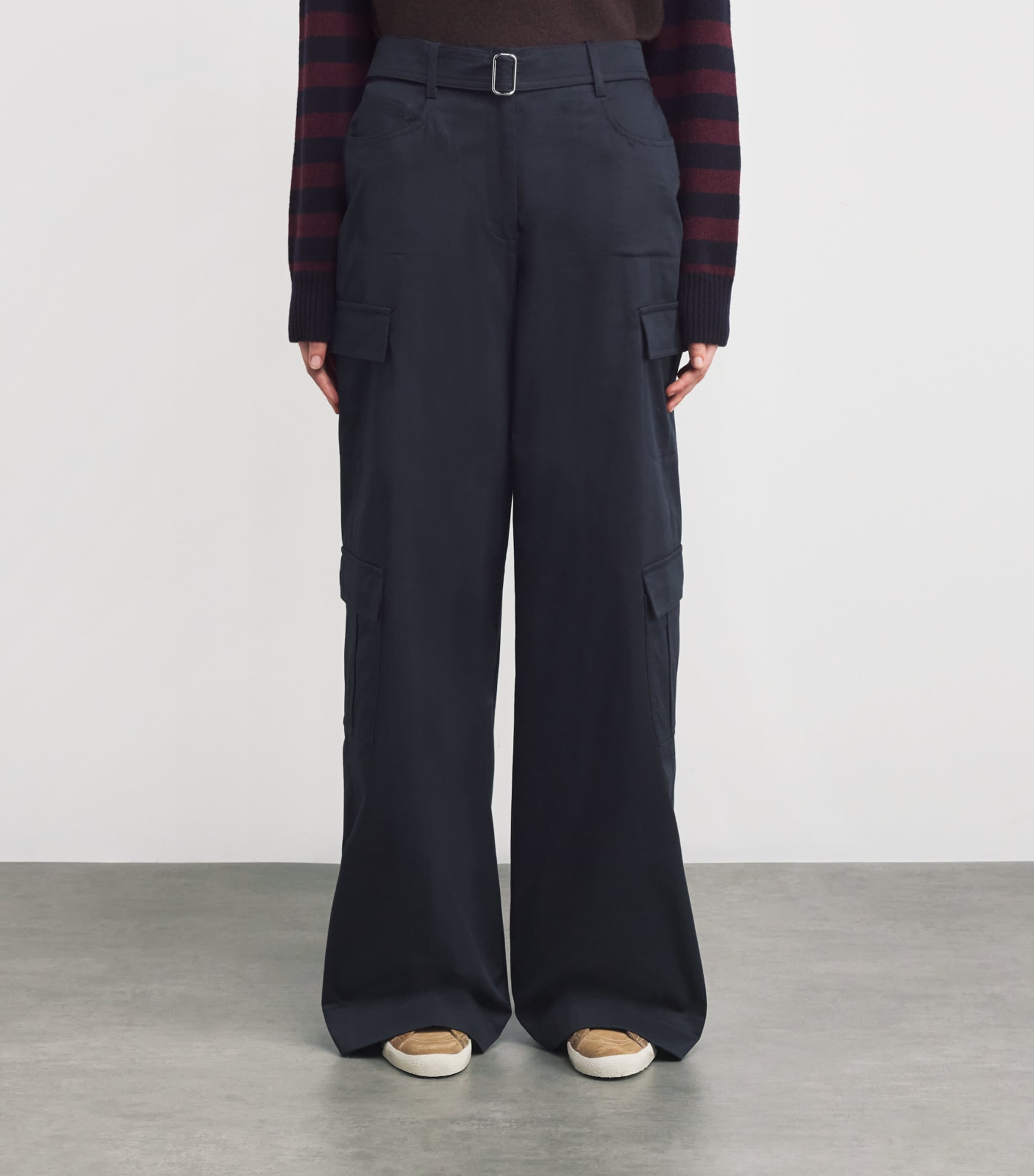 Cotton Gabardine Cargo Trousers NAVY Image 3