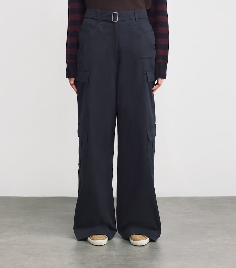 Cotton Gabardine Cargo Trousers NAVY Image 3