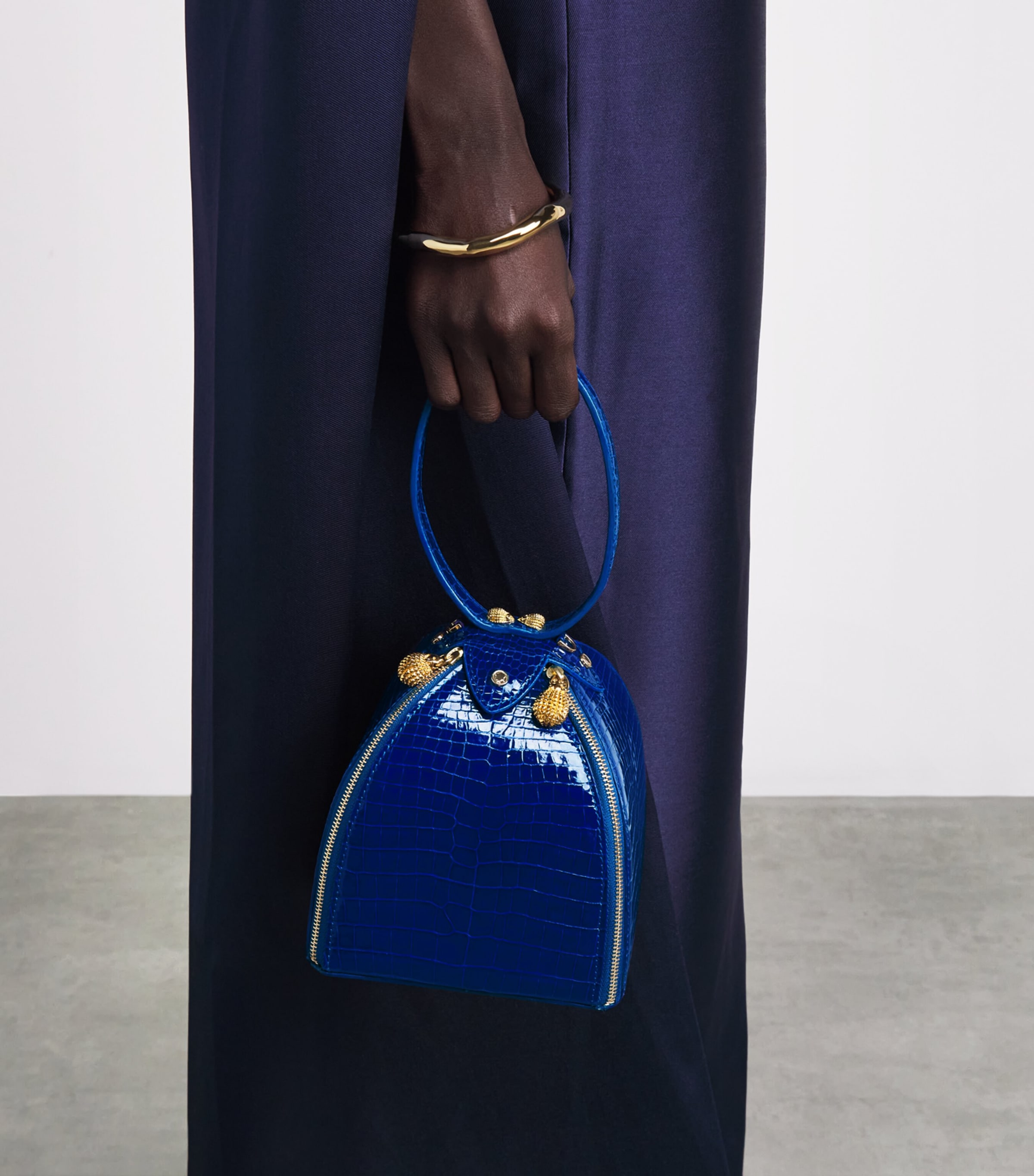 Ethan K Crocodile Leather Duchess Top-Handle Bag Electric Blue Image 4