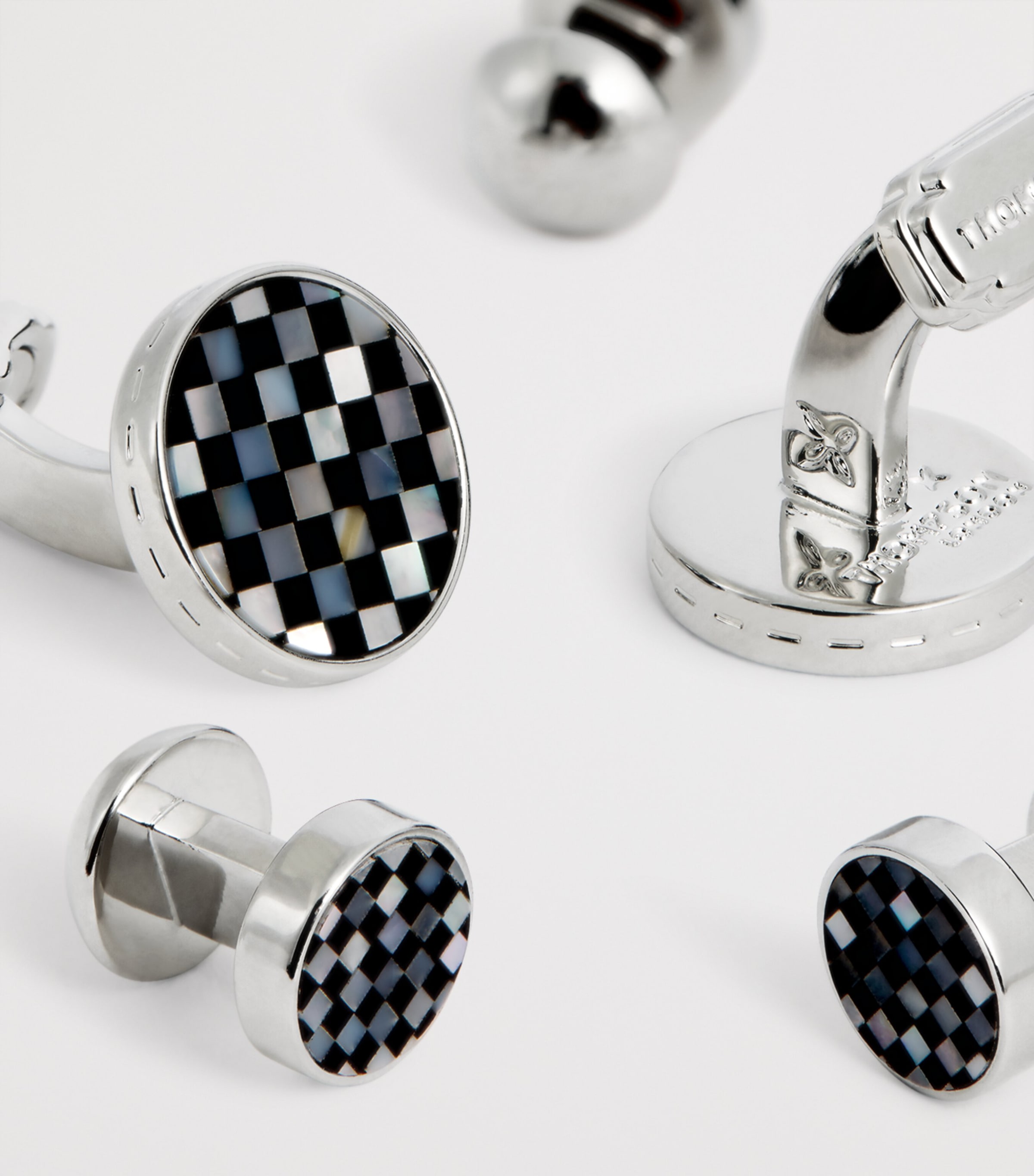 Thompson Onyx Checkerboard Cufflinks and Studs Set BLUE Image 5