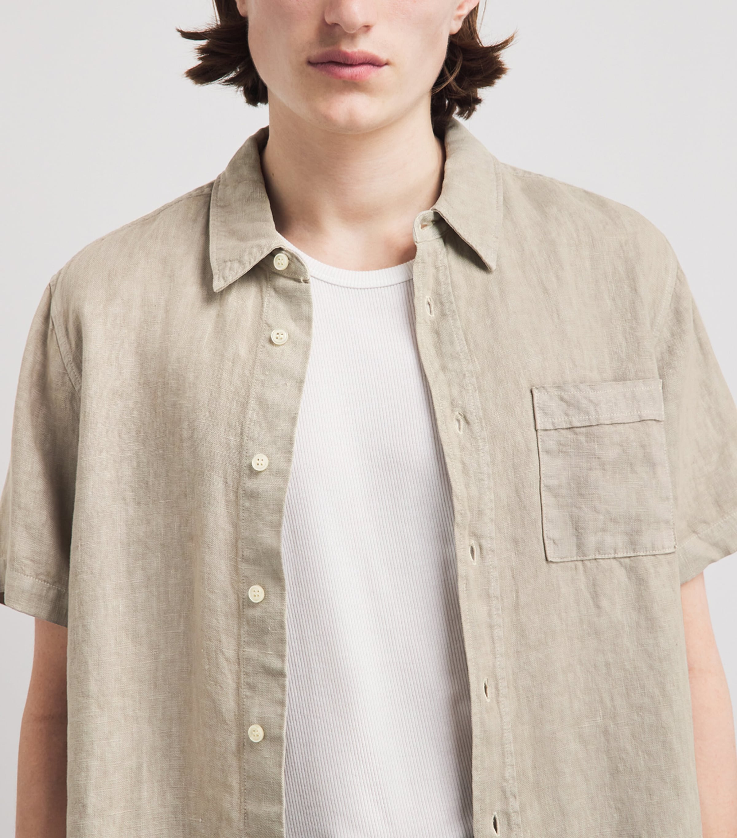 Citizens of Humanity Mens Linen Short-Sleeve Cairo Shirt Wheat Image 3