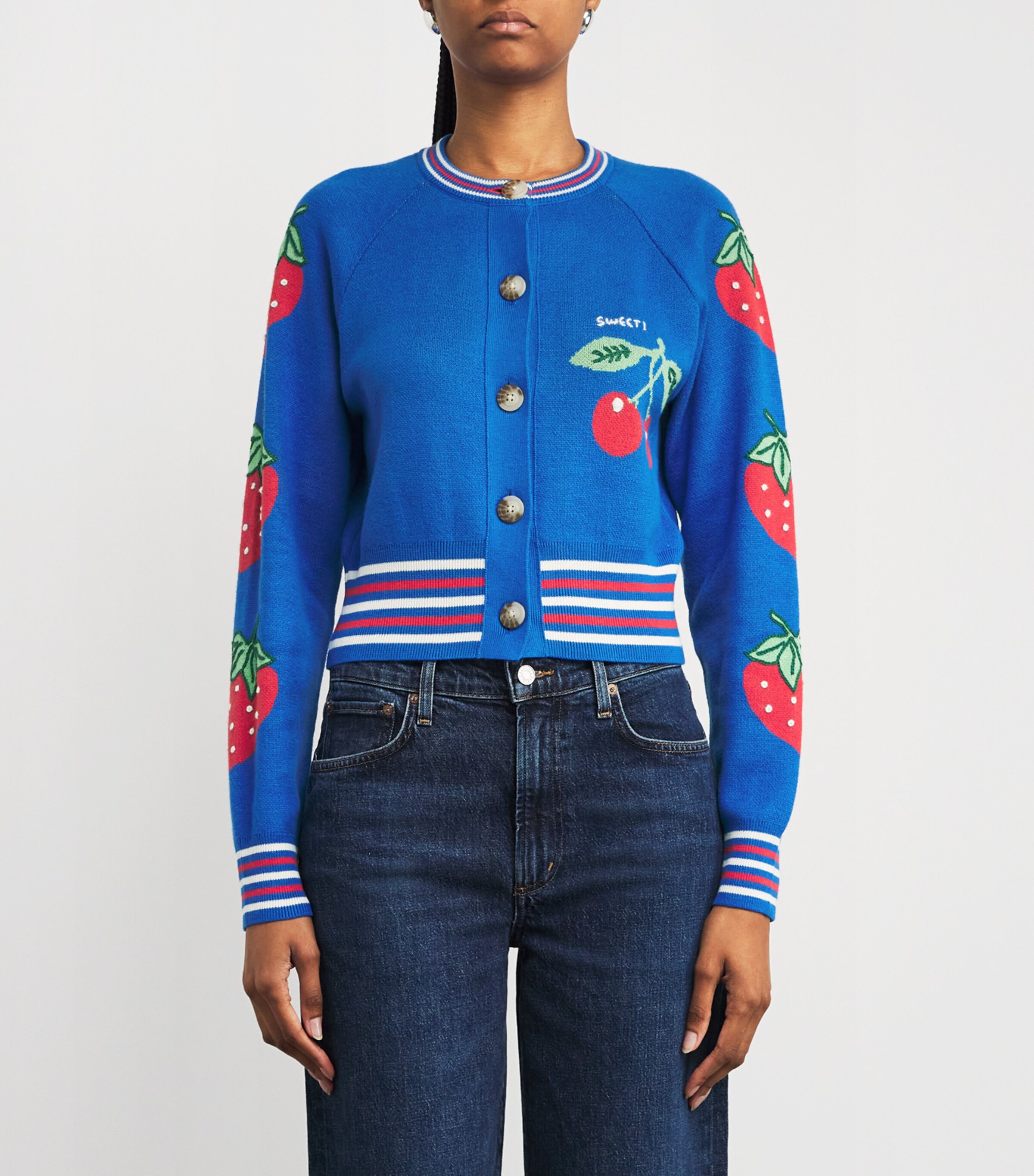 MOTHER Womens Cotton-Blend Cropped Cardigan Tutti Frutti Image 3