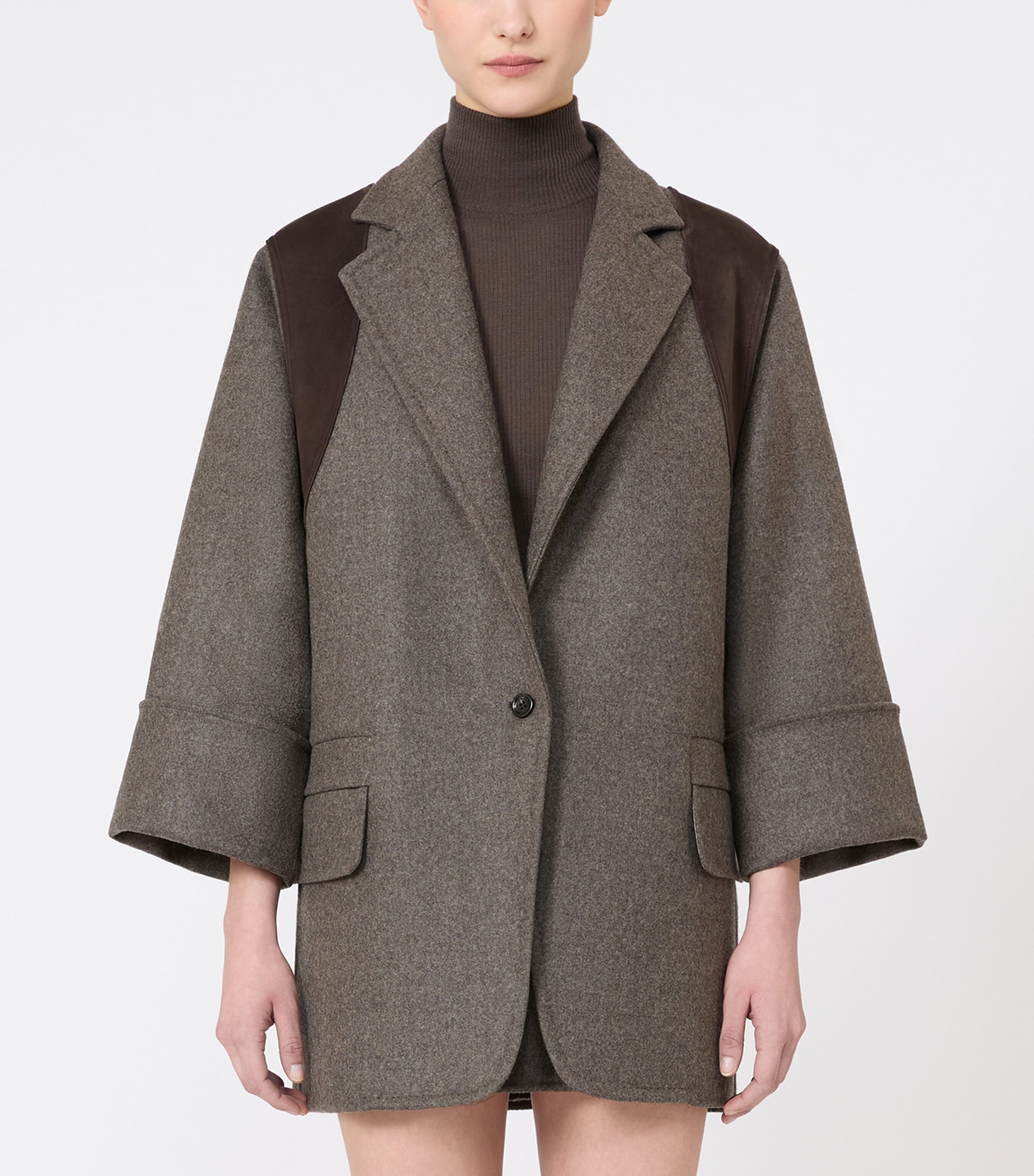 Max Mara Womens Virgin Wool Panel Jacket Brown Grey Image 3