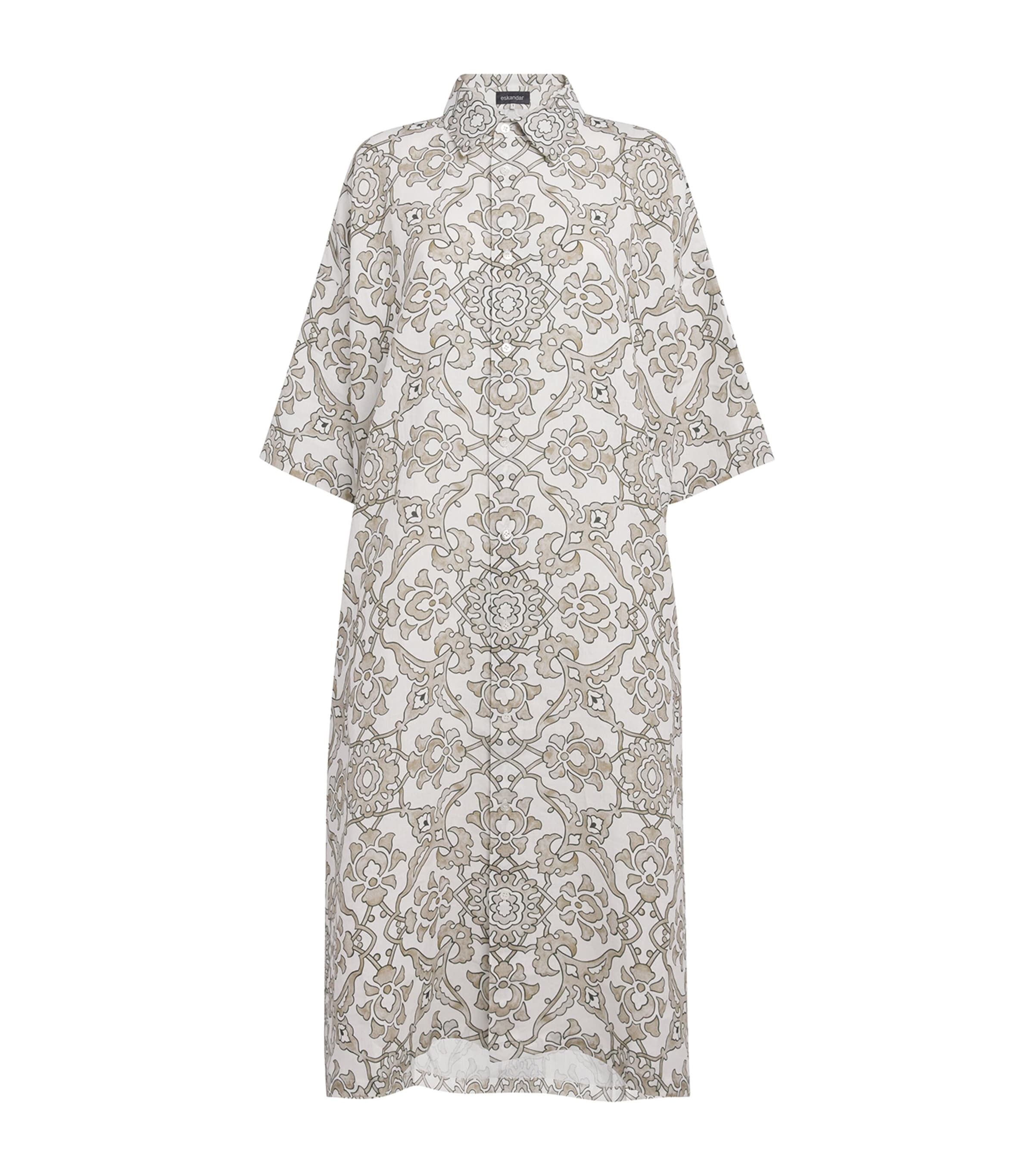 Eskandar Linen Floral Midi Dress
