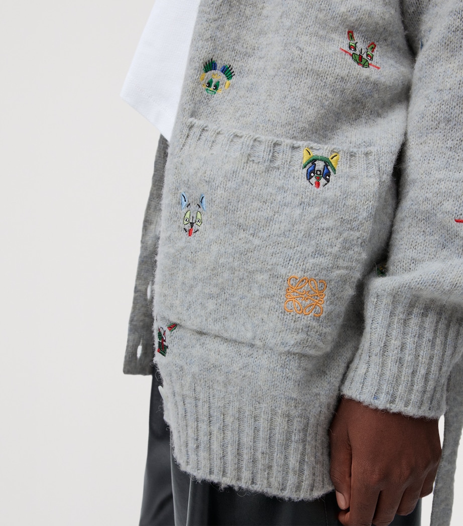 x Louis Wain Wool-Blend Belted Cardigan GREY/MULTICOLOR Image 5