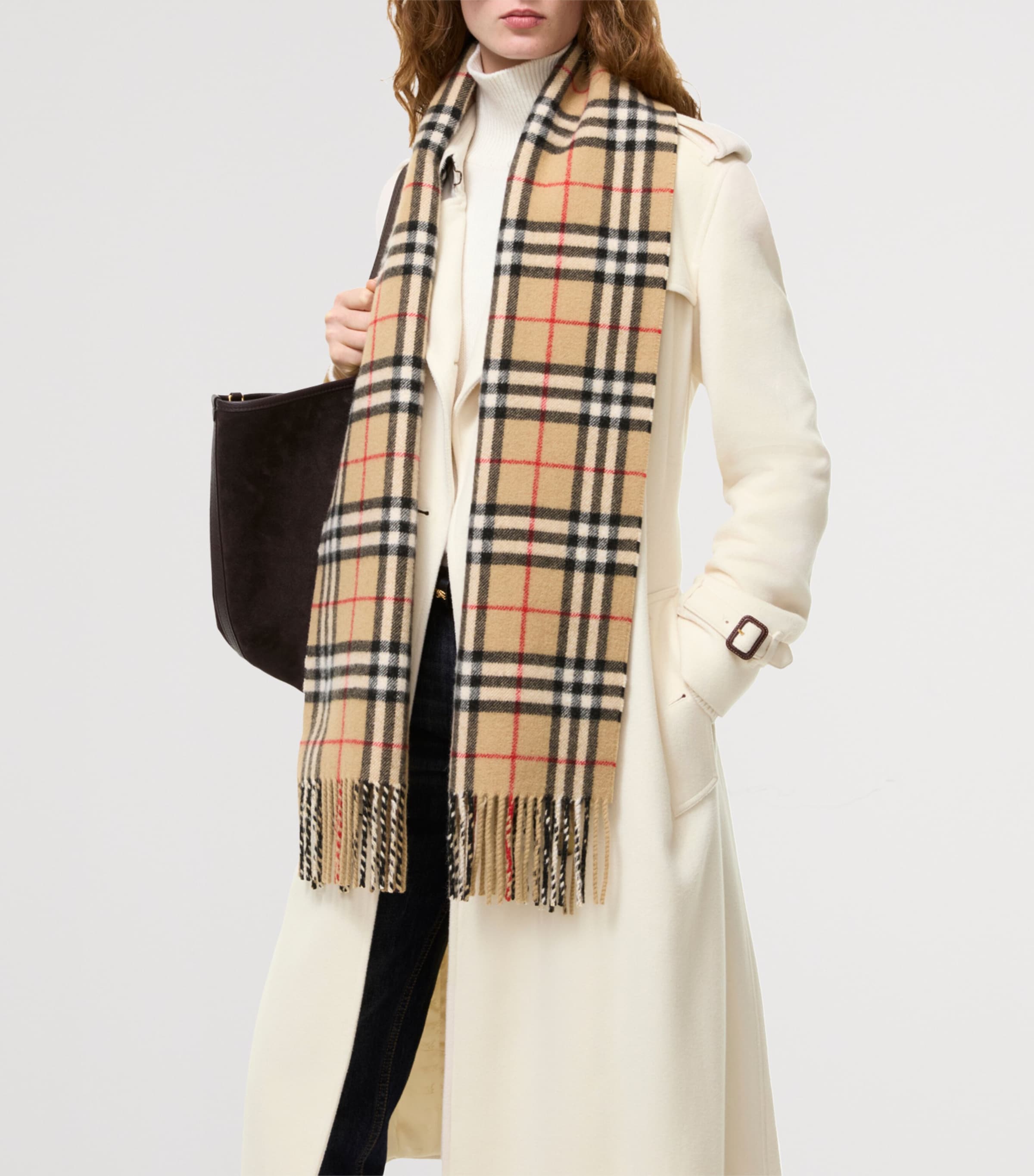 Burberry Cashmere-Blend Sparkle Check Scarf Archive Beige Image 3