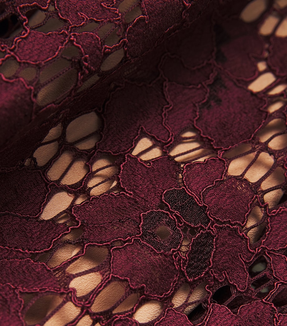 Guipure Lace V-Neck Midi Dress BURGUNDY Image 5