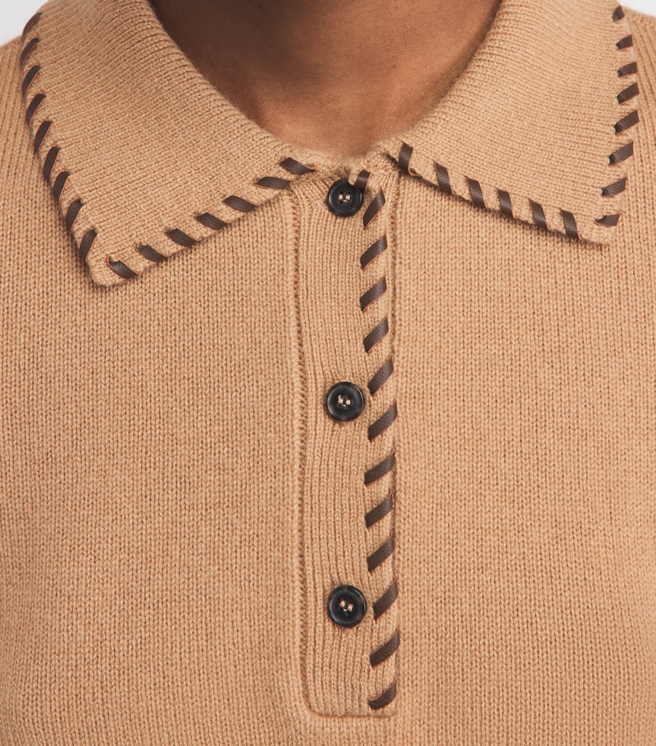 FRAME Womens Wool-Cashmere Polo Sweater Caml Camel Image 3