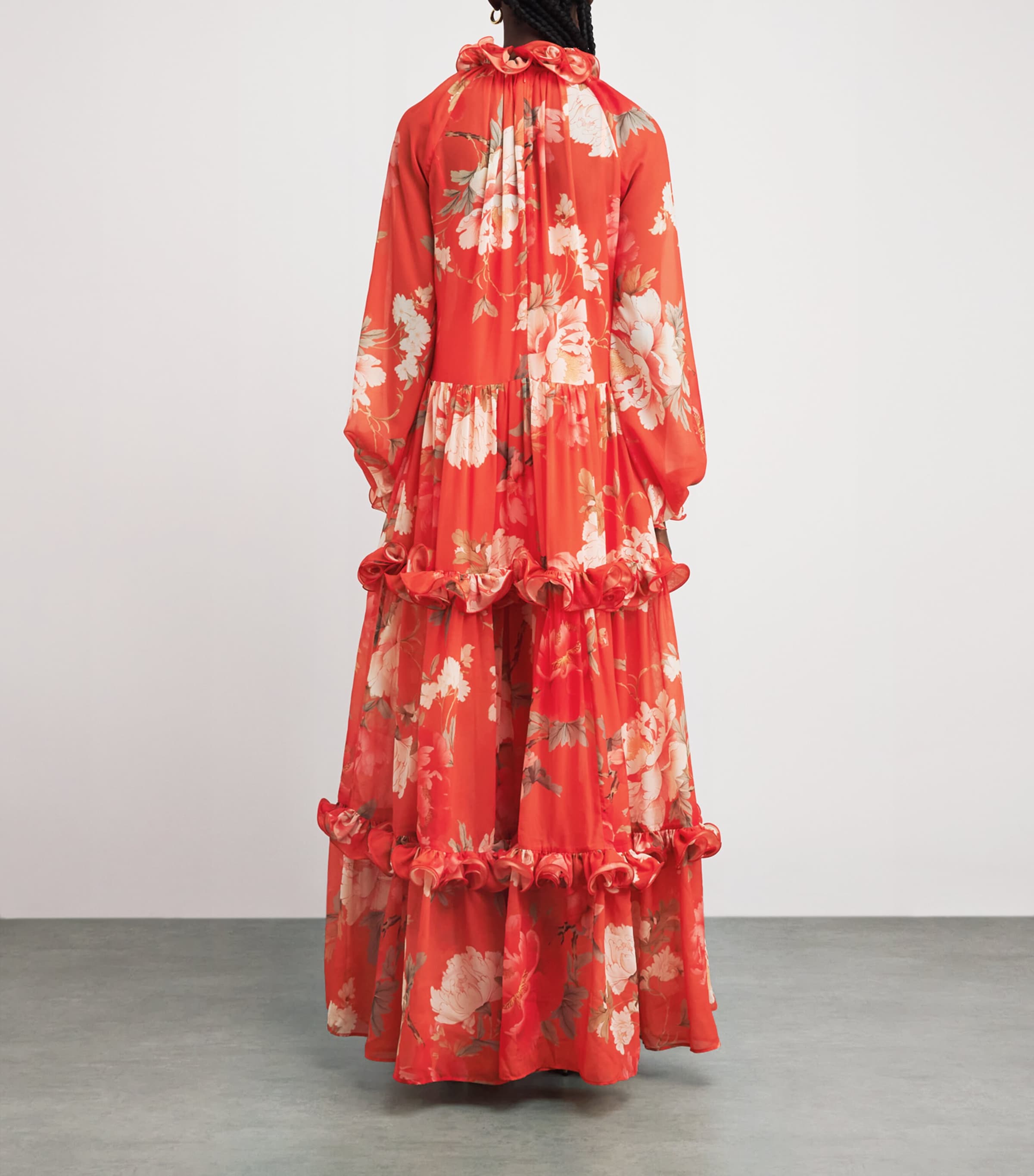 deep v neck floral maxi dress Elegant Pink Multi-Color Floral Print Strap Deep V-Neck Ruffle Maxi Dress