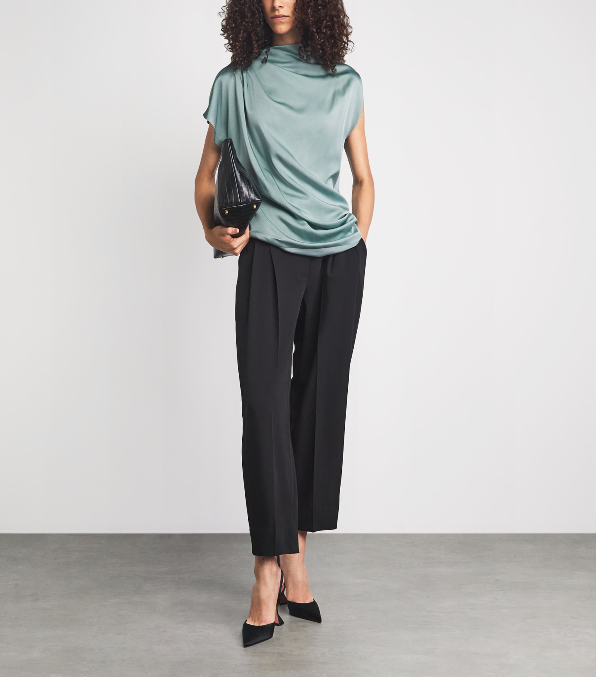 Fabiana Filippi Womens Satin Asymmetric Ruched Blouse Verde Image 2