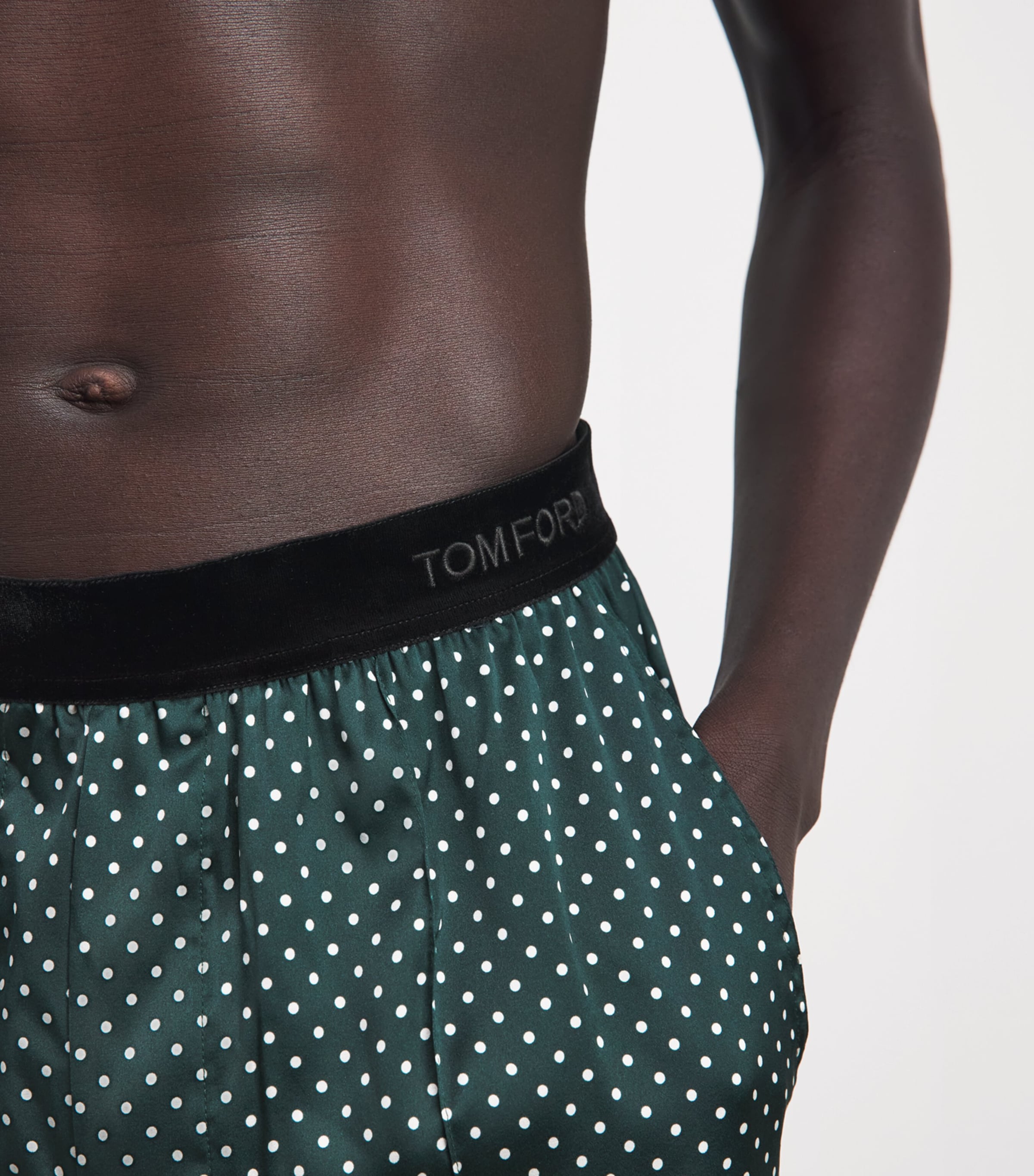 TOM FORD Mens Stretch-Silk Polka Dot Pyjama Bottoms Emerald/white Image 3