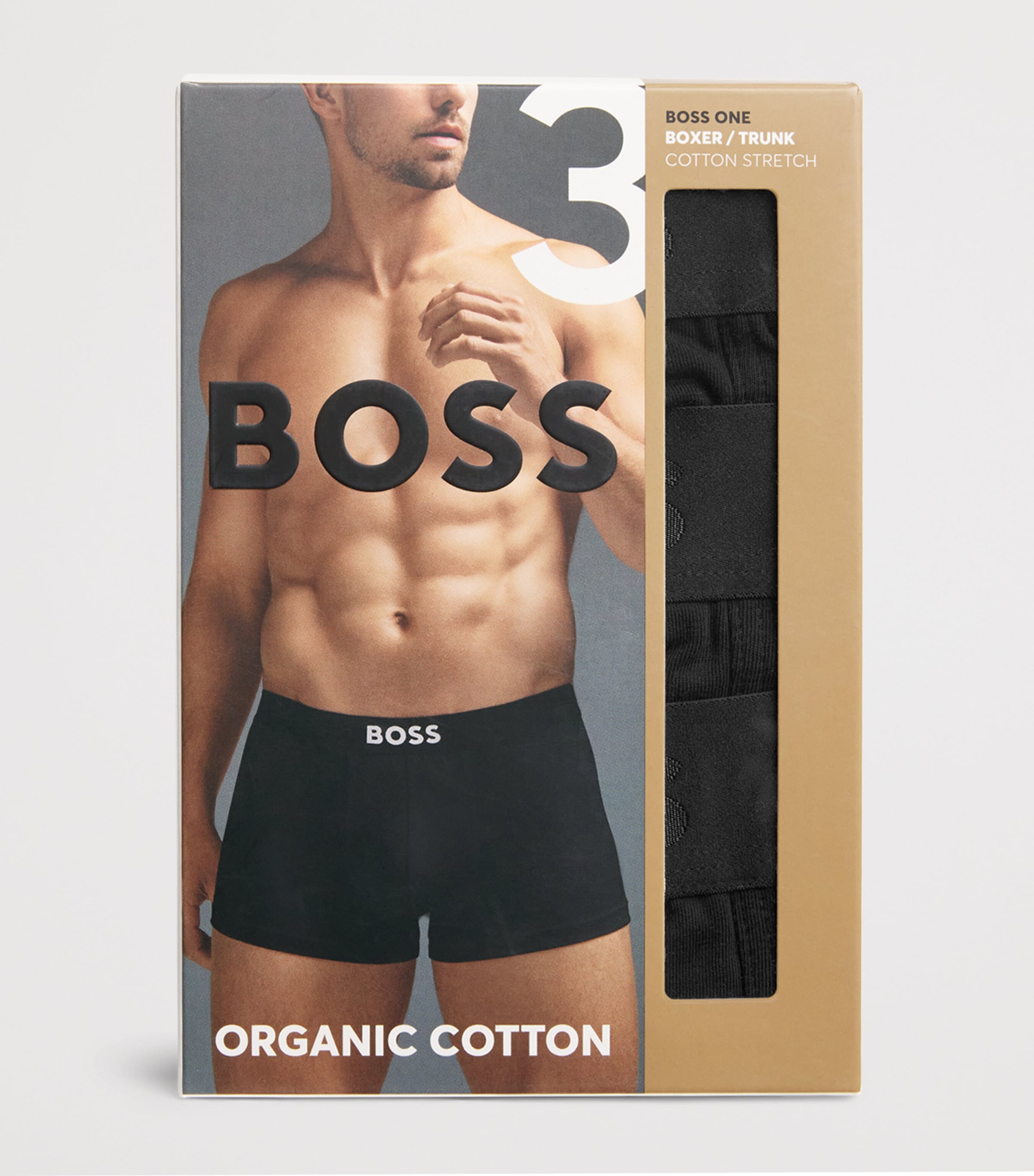 BOSS Mens Stretch-Organic Cotton Trunks (Pack of 3) Black Image 4