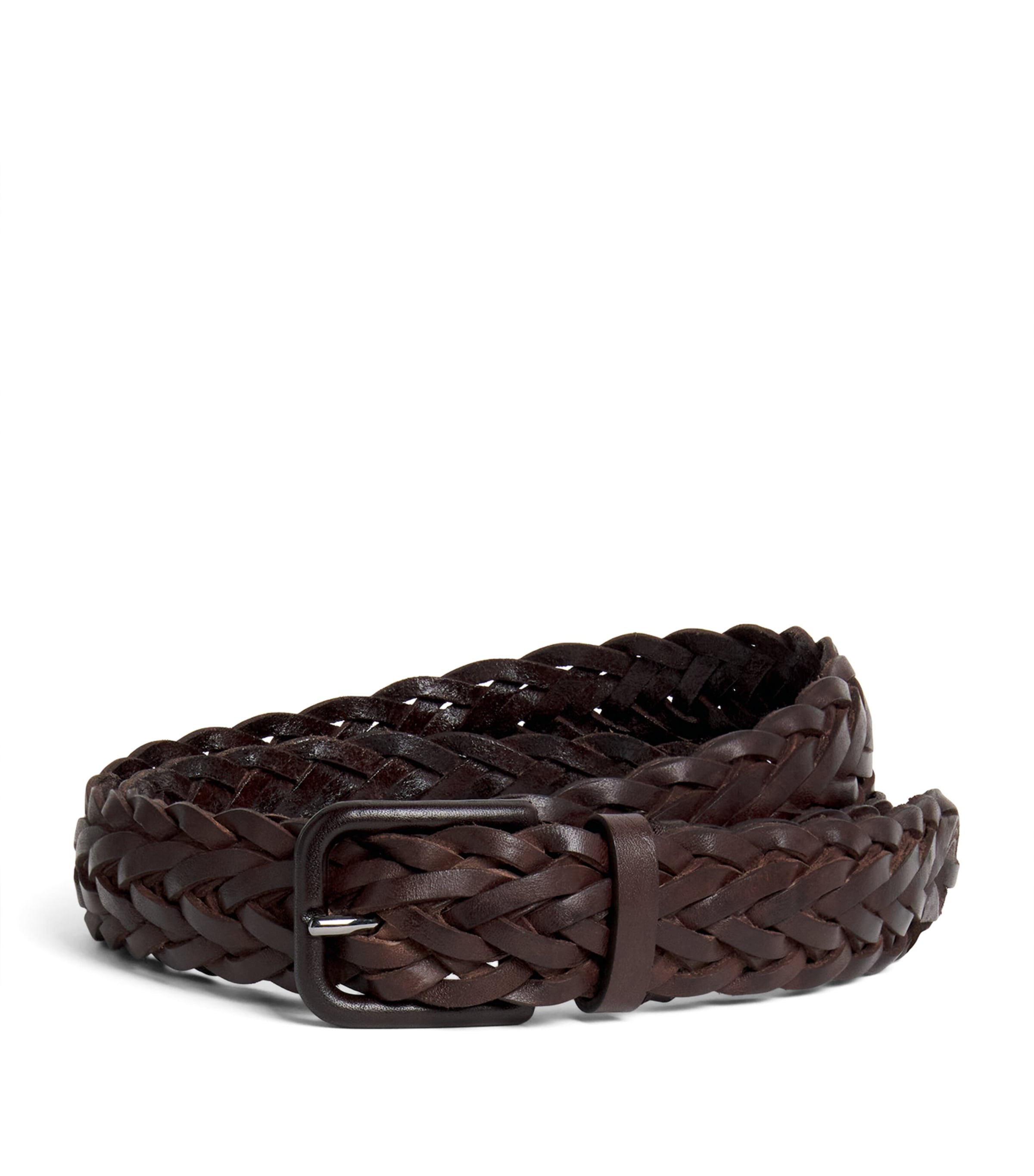 Giorgio Armani Leather Woven Belt In Brown