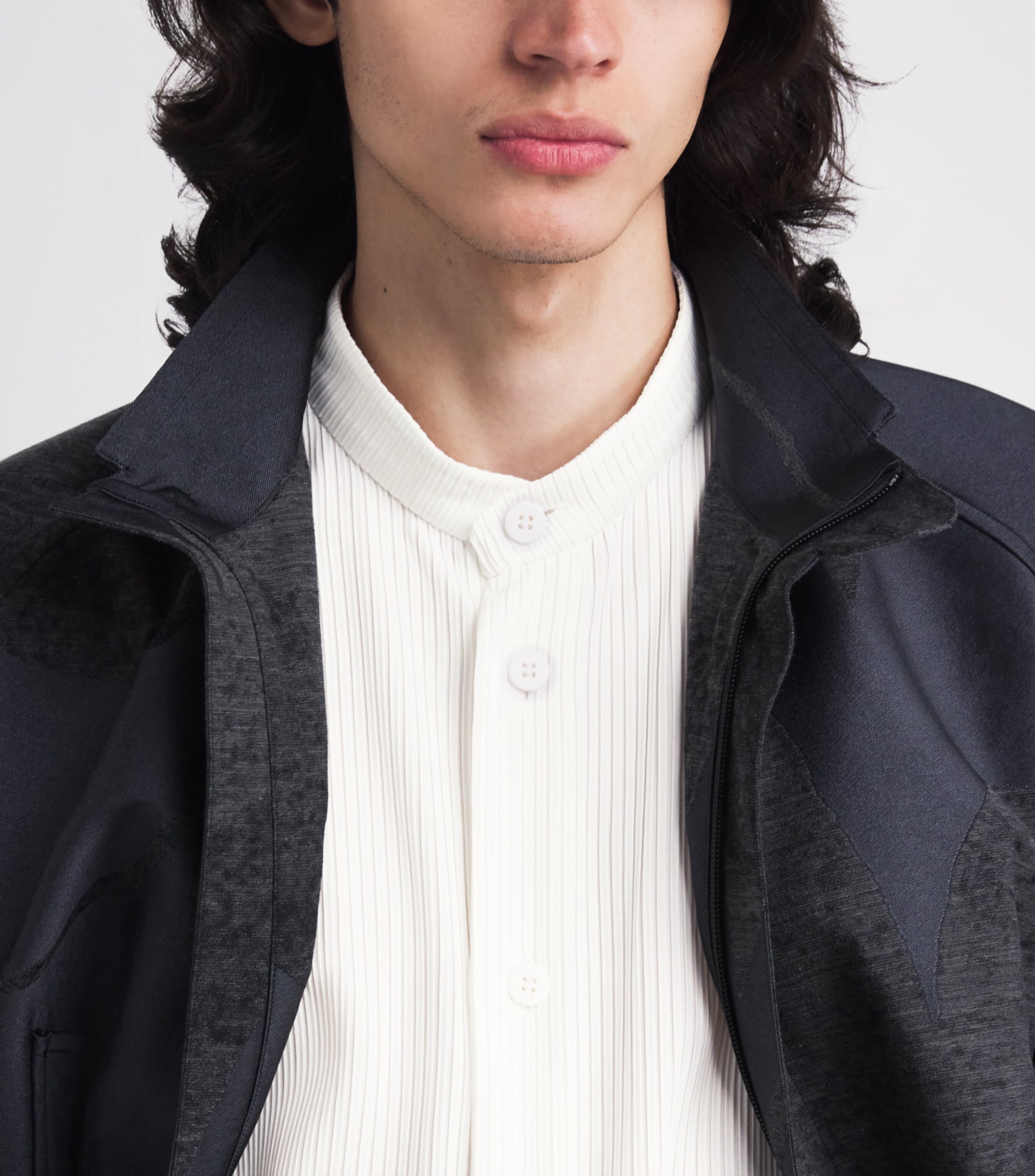 IM MEN Mens Pleated Shirt Off White Image 3