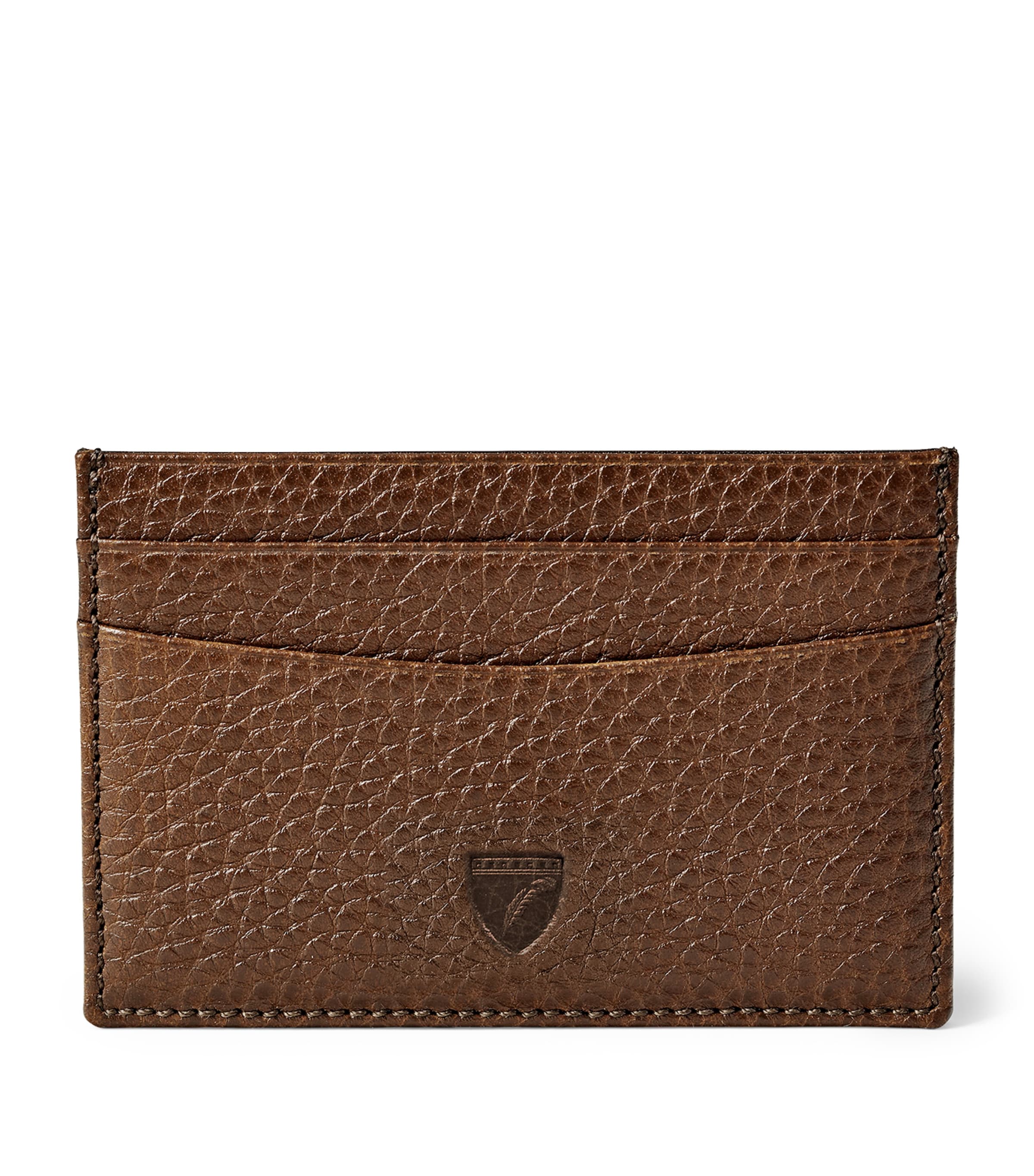 Aspinal Of London Grained Leather Slim Card Holder In Gray