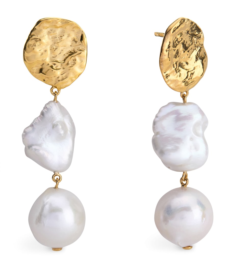 Gold Vermeil and Pearl Capri Disc Earrings 18K GOLD VERMEIL Image 1