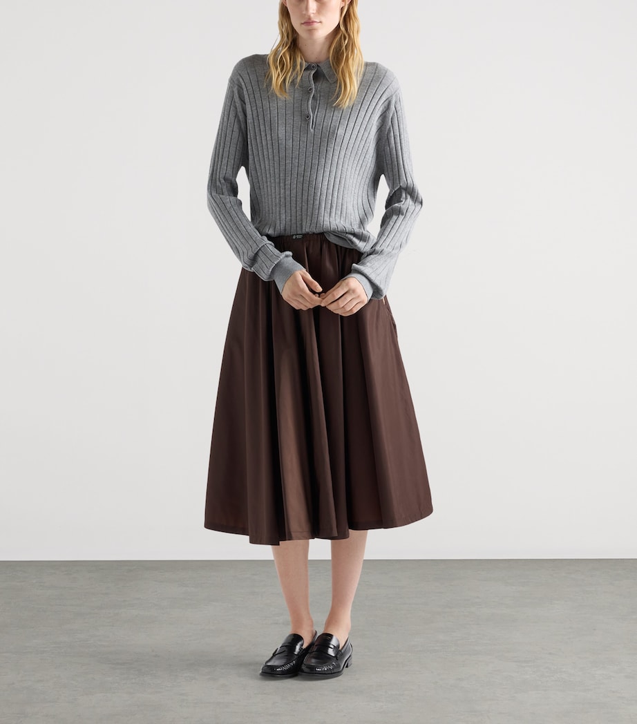 Prada Womens Re-Nylon Gathered Midi Skirt Brown Image 2