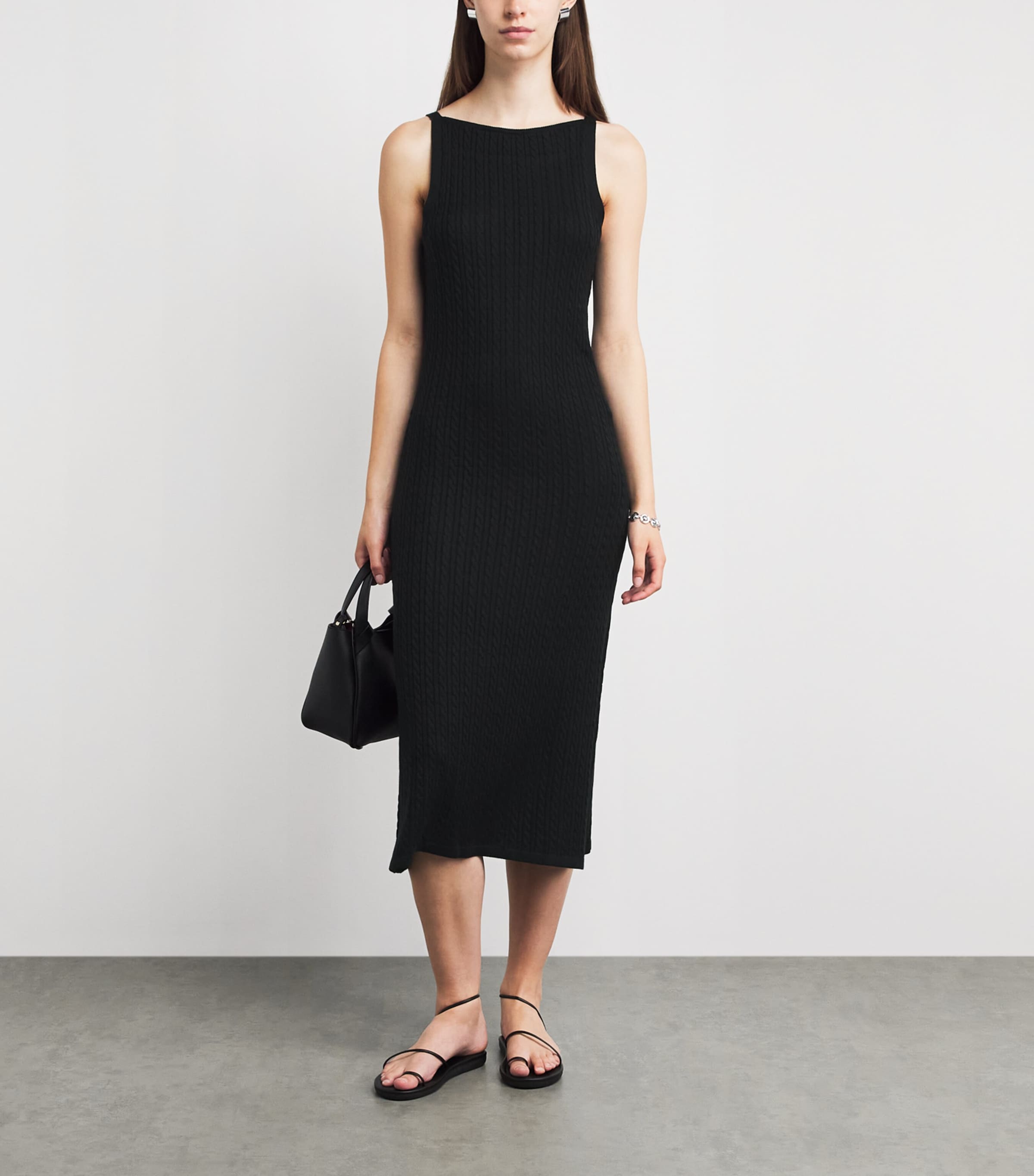 Soft Goat Womens Silk-Cashmere Cable-Knit Midi Dress Black Image 2
