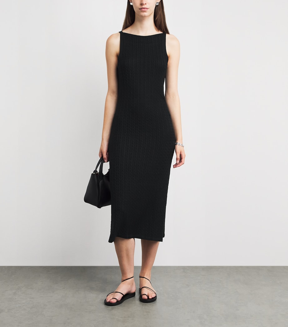 Soft Goat Womens Silk-Cashmere Cable-Knit Midi Dress Black Image 2