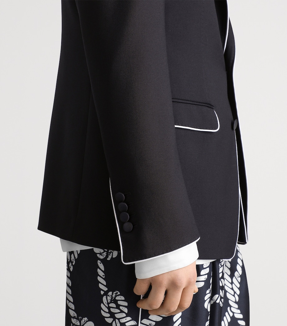 Dolce&Gabbana Mens Virgin Wool Contrast-Piping Blazer Very Dark Blue Image 5
