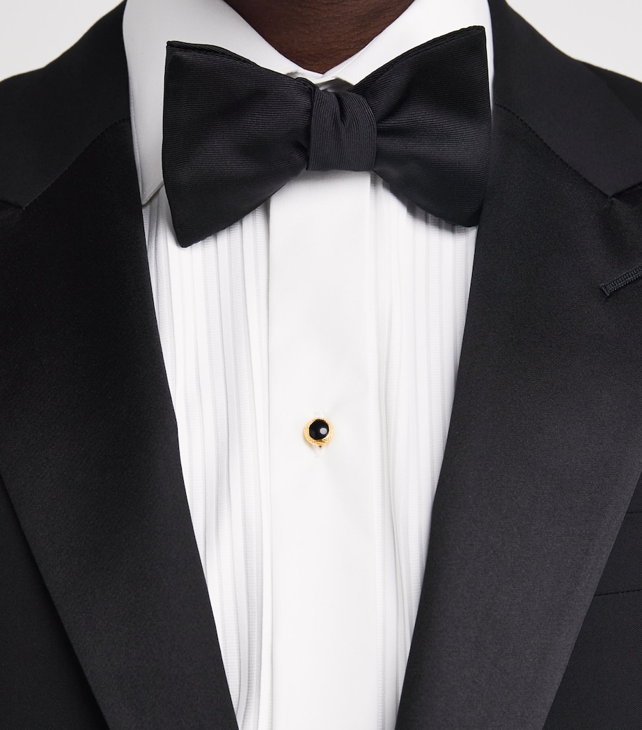 Black Onyx Bullseye Cufflinks And Studs Set YELLOW GOLD COLOUR Image 5