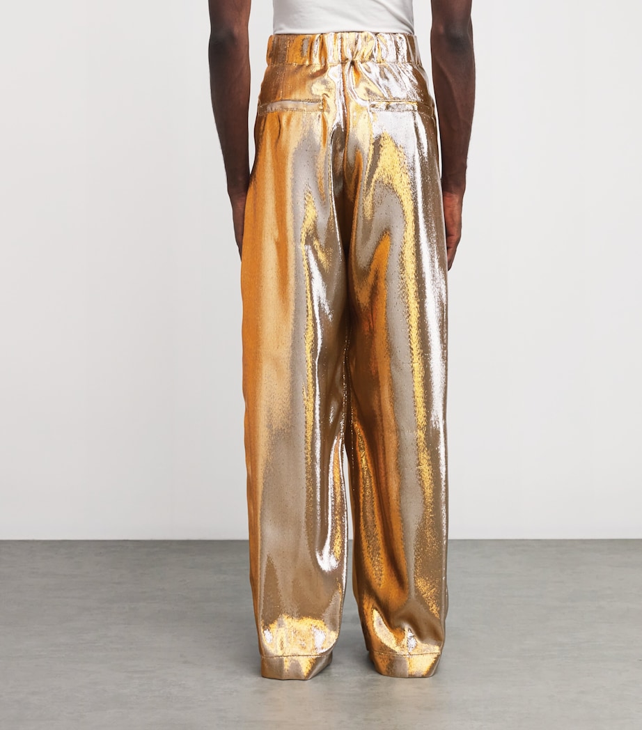 DRIES VAN NOTEN Mens Lamé Wide-Leg Trousers Gold Image 4