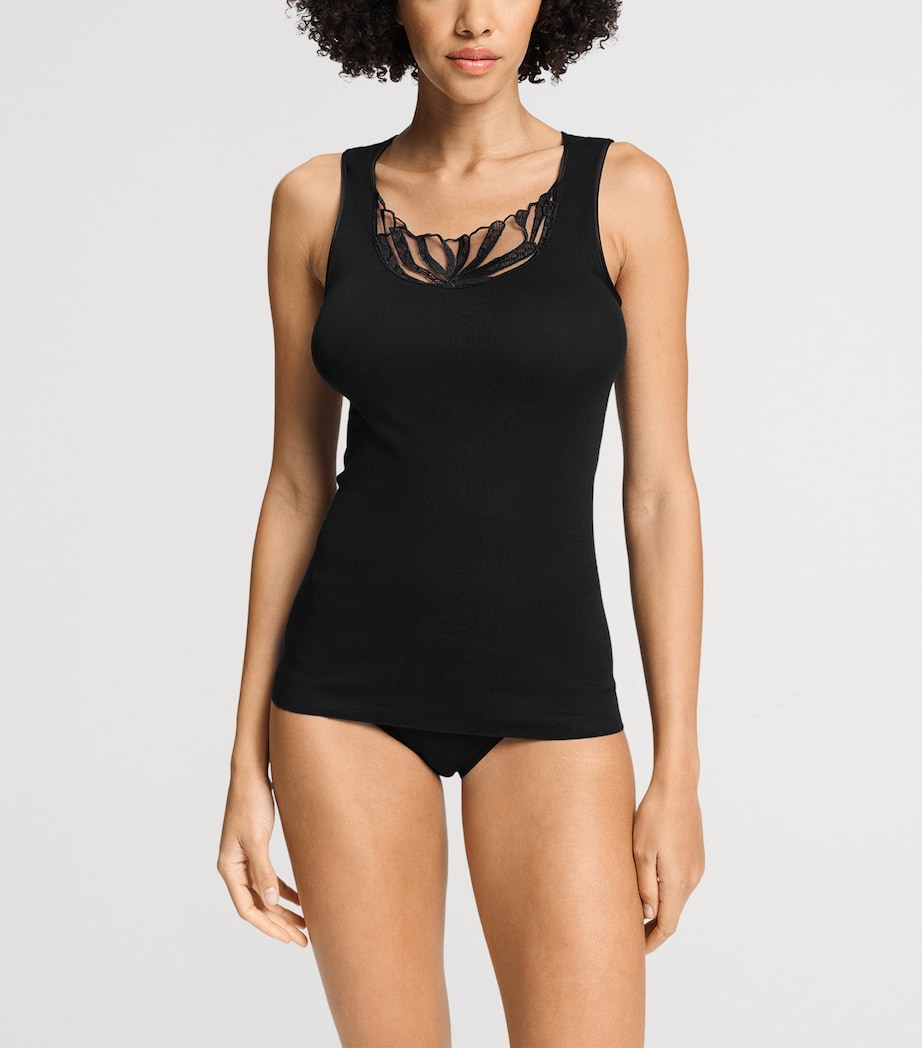 Hanro Womens Cotton Rosaria Tank Top Black Image 4