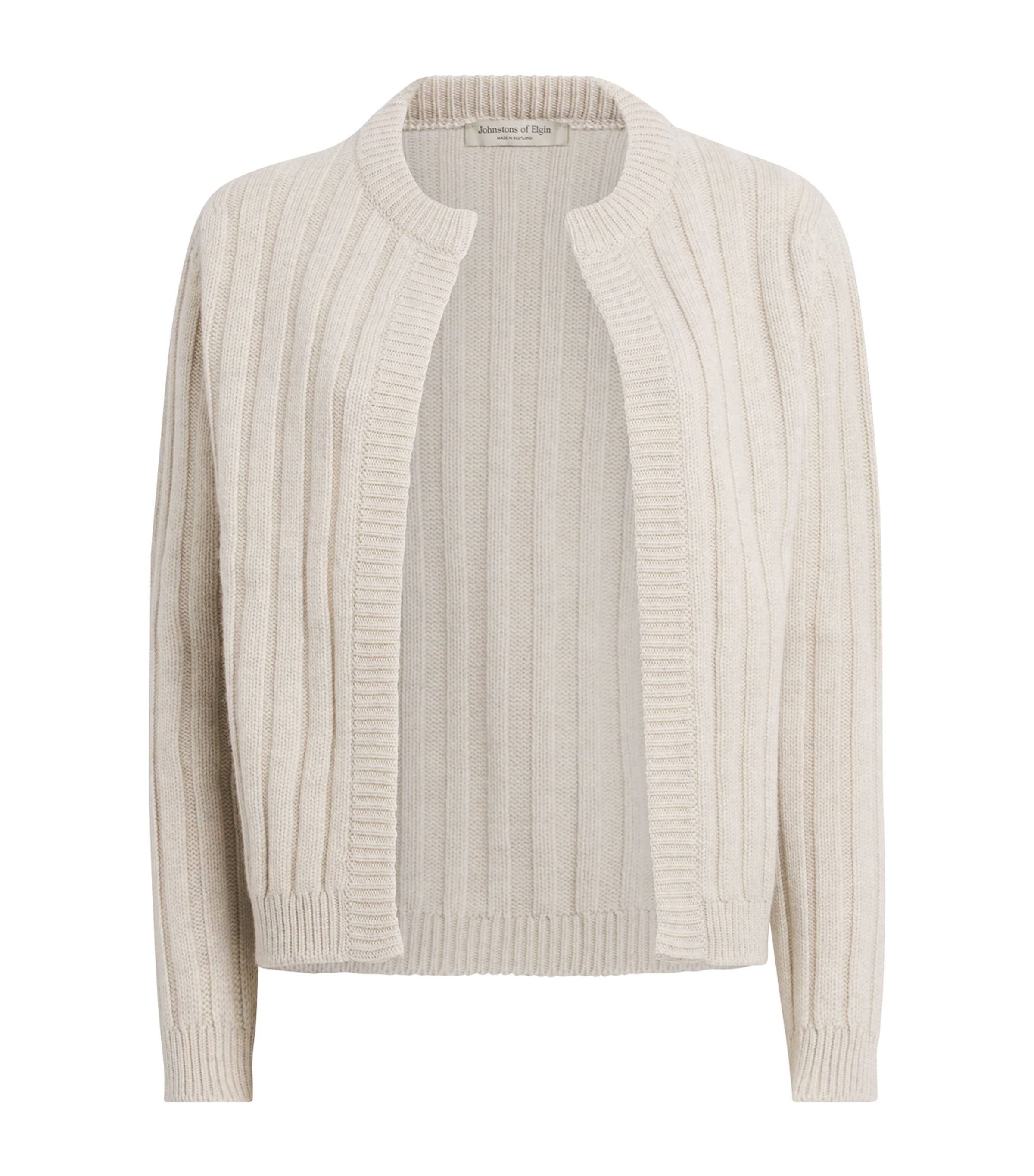 Johnstons Of Elgin Womens Cashmere Ribbed Lecht Cardigan Lunan Sand Image 1