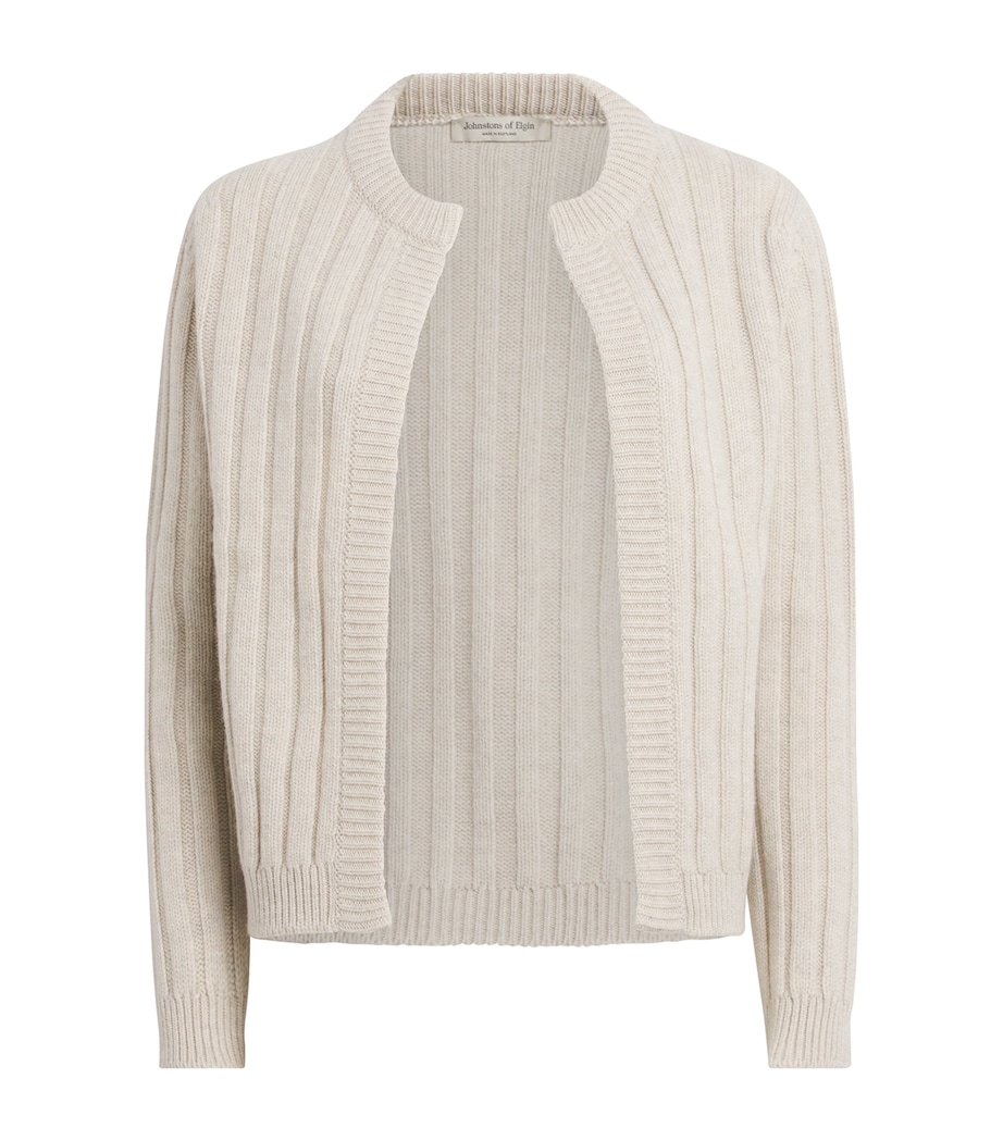 Johnstons Of Elgin Womens Cashmere Ribbed Lecht Cardigan Lunan Sand Image 1