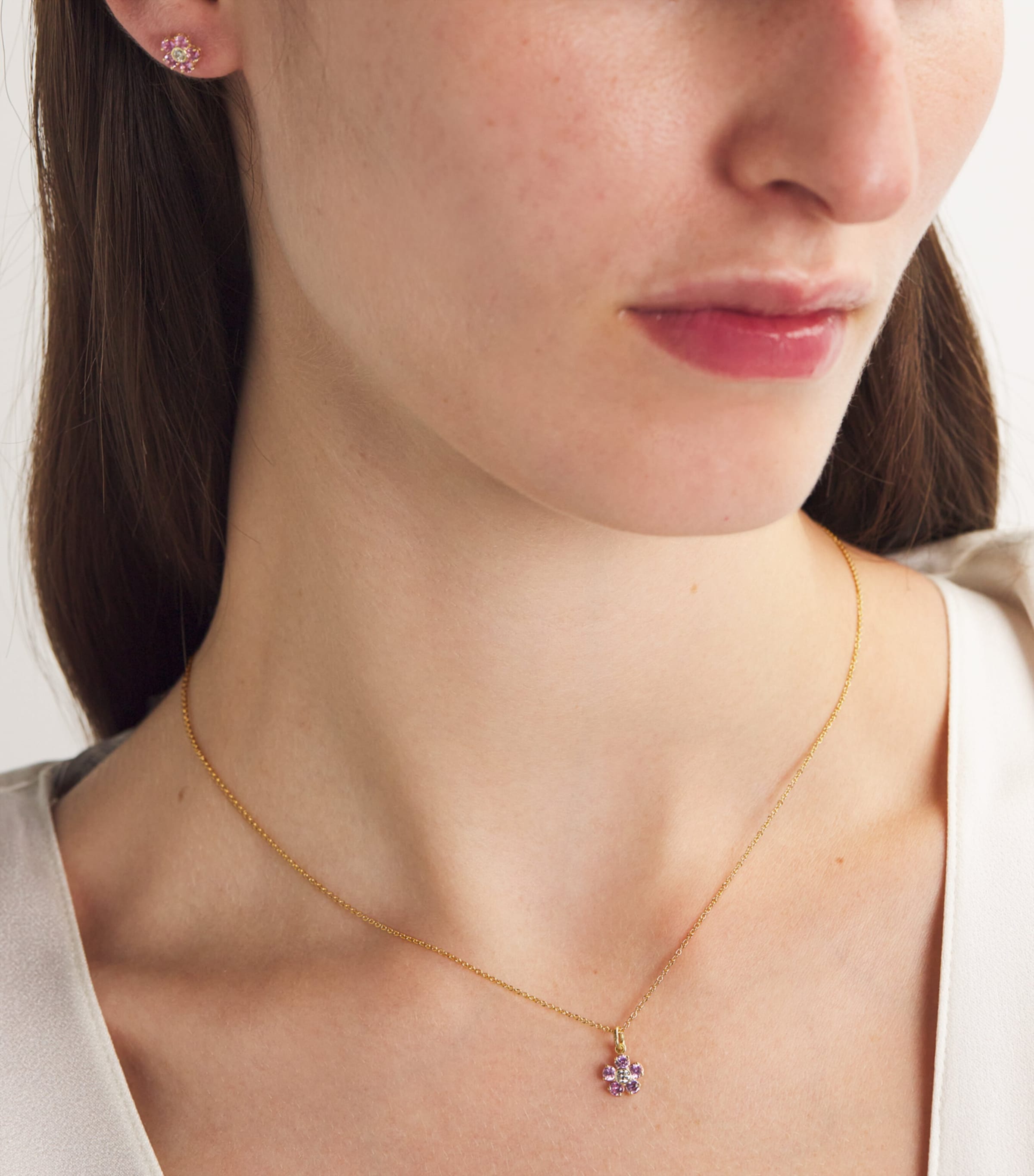Jennifer Meyer Large Yellow Gold, Pink Sapphire and Diamond Flower Necklace Yellow Gold Image 4
