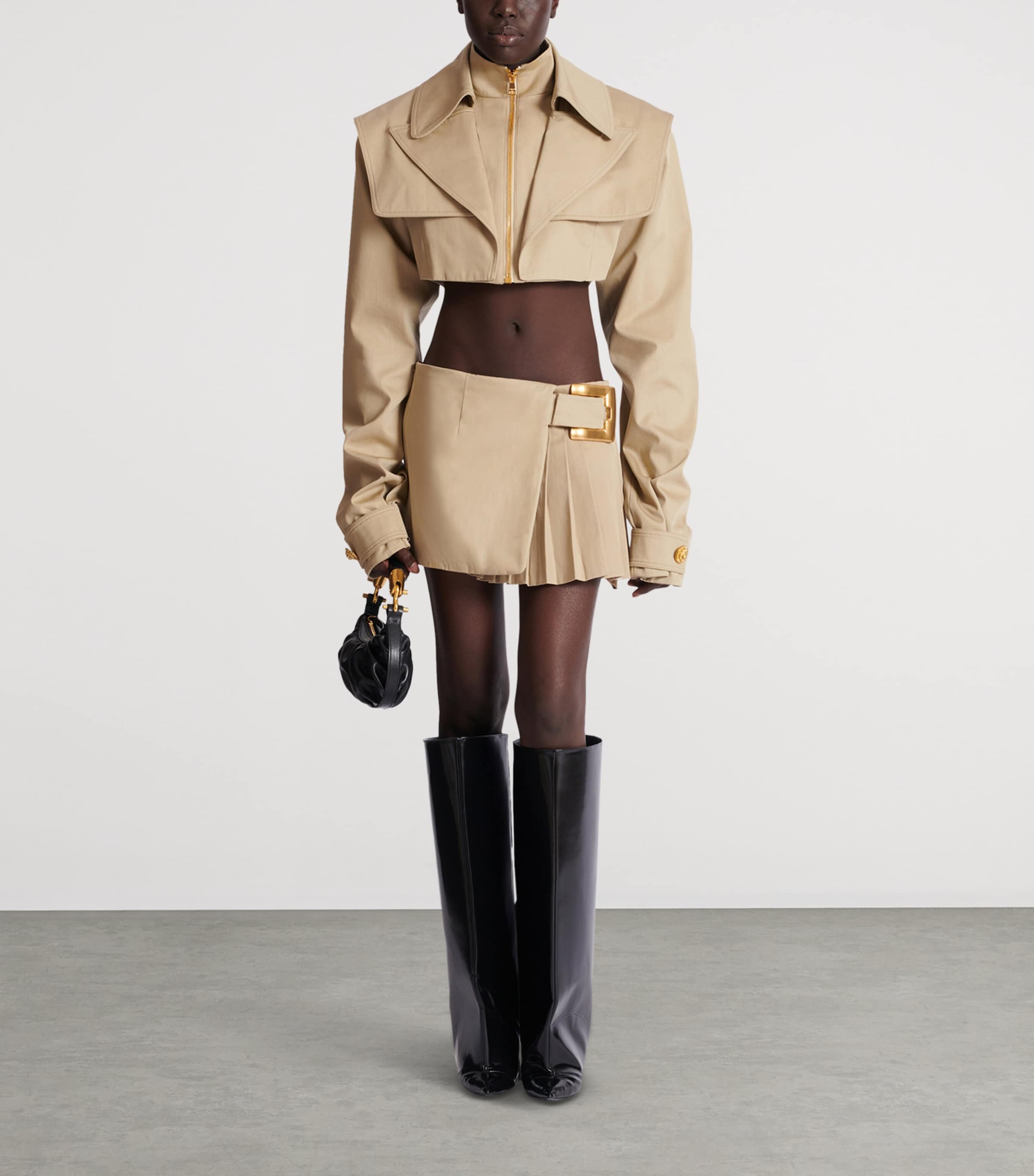 Cotton Gabardine Belted Mini Skirt 0AN SABLE Image 3