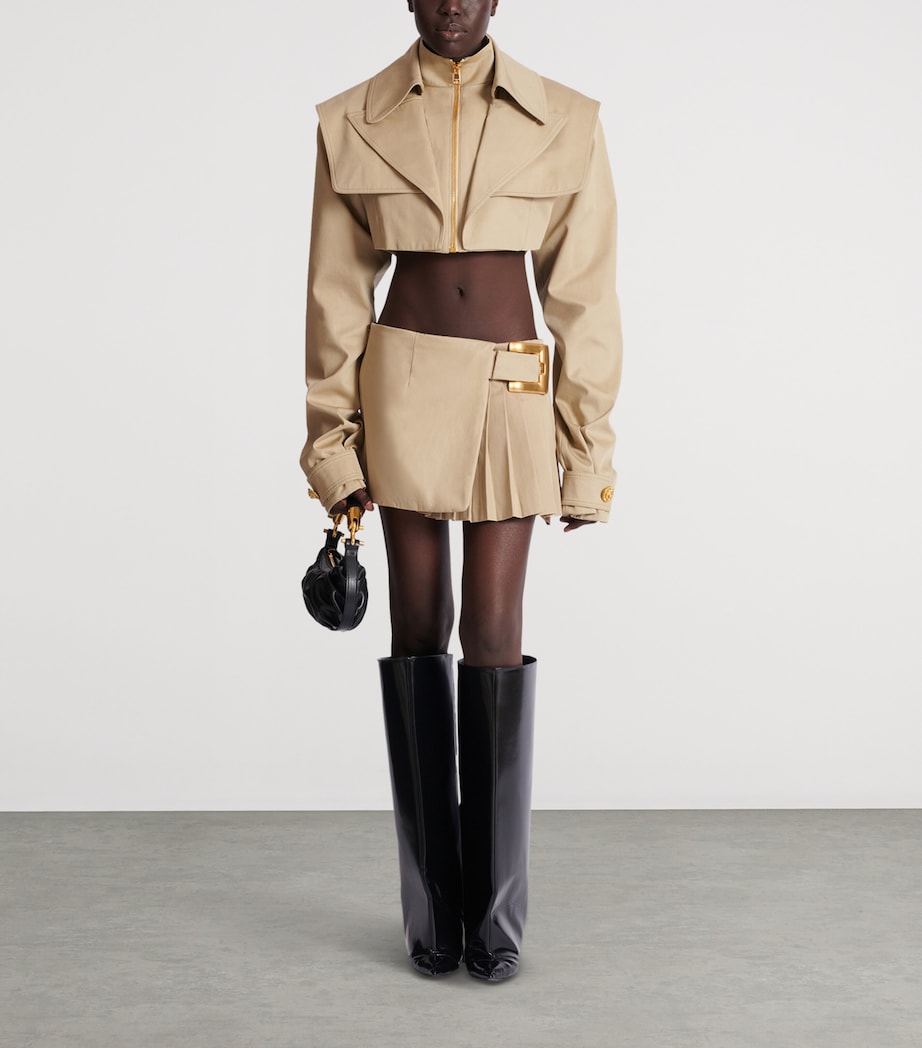 Cotton Gabardine Belted Mini Skirt 0AN SABLE Image 3