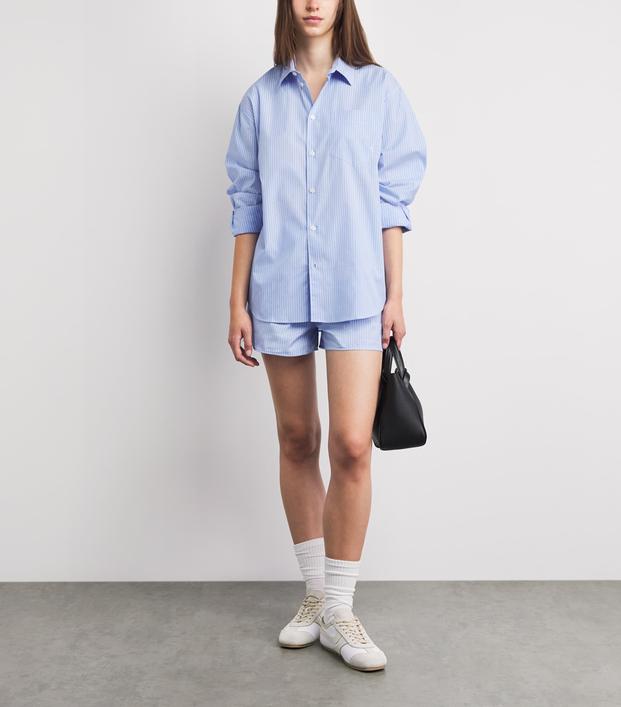 Sporty & Rich Womens Cotton Stripe Oversized Shirt Blue Stripe Image 2