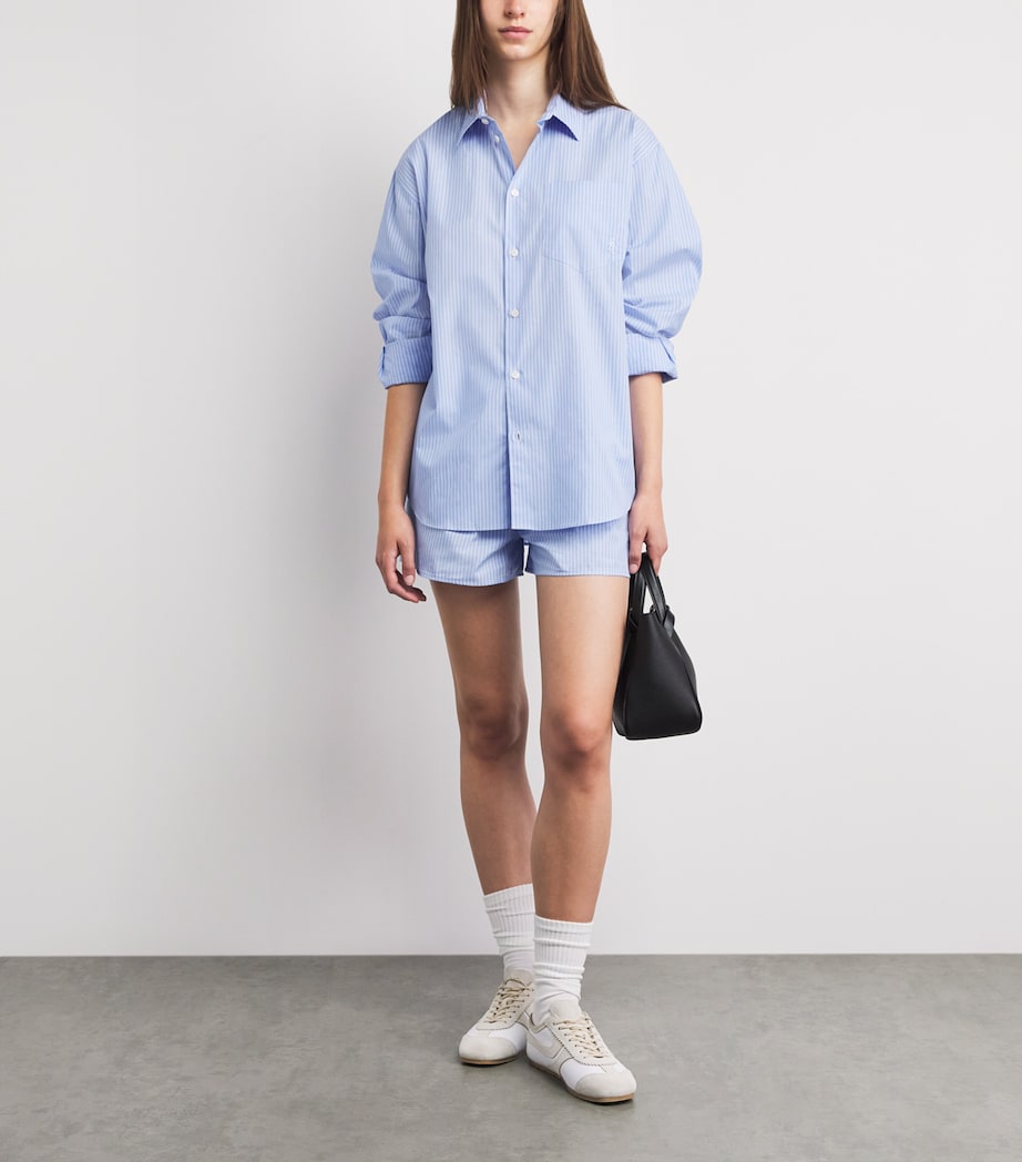 Sporty & Rich Womens Cotton Stripe Oversized Shirt Blue Stripe Image 2