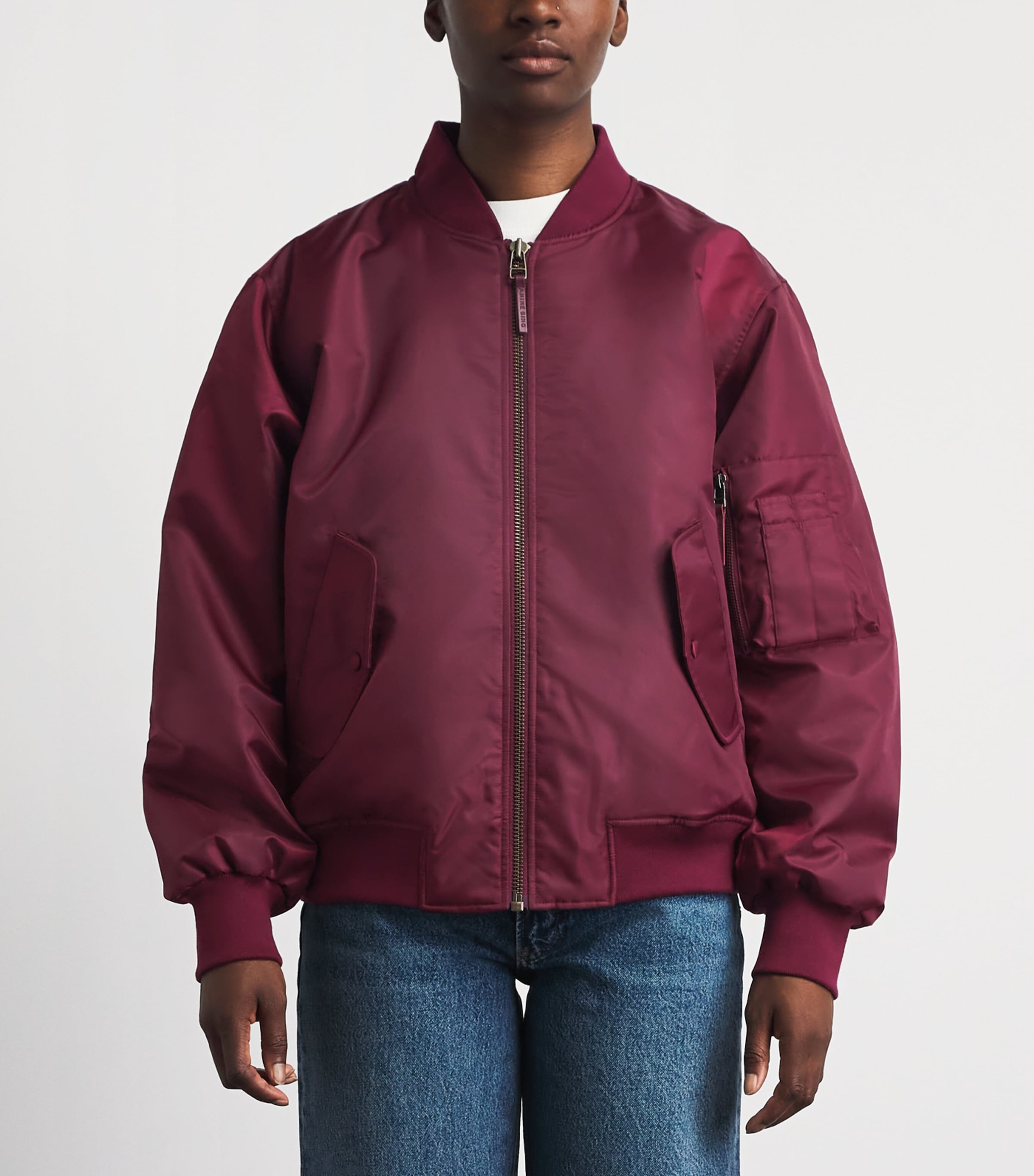 ANINE BING Womens Cropped Leon Bomber Jacket Burgundy Image 4