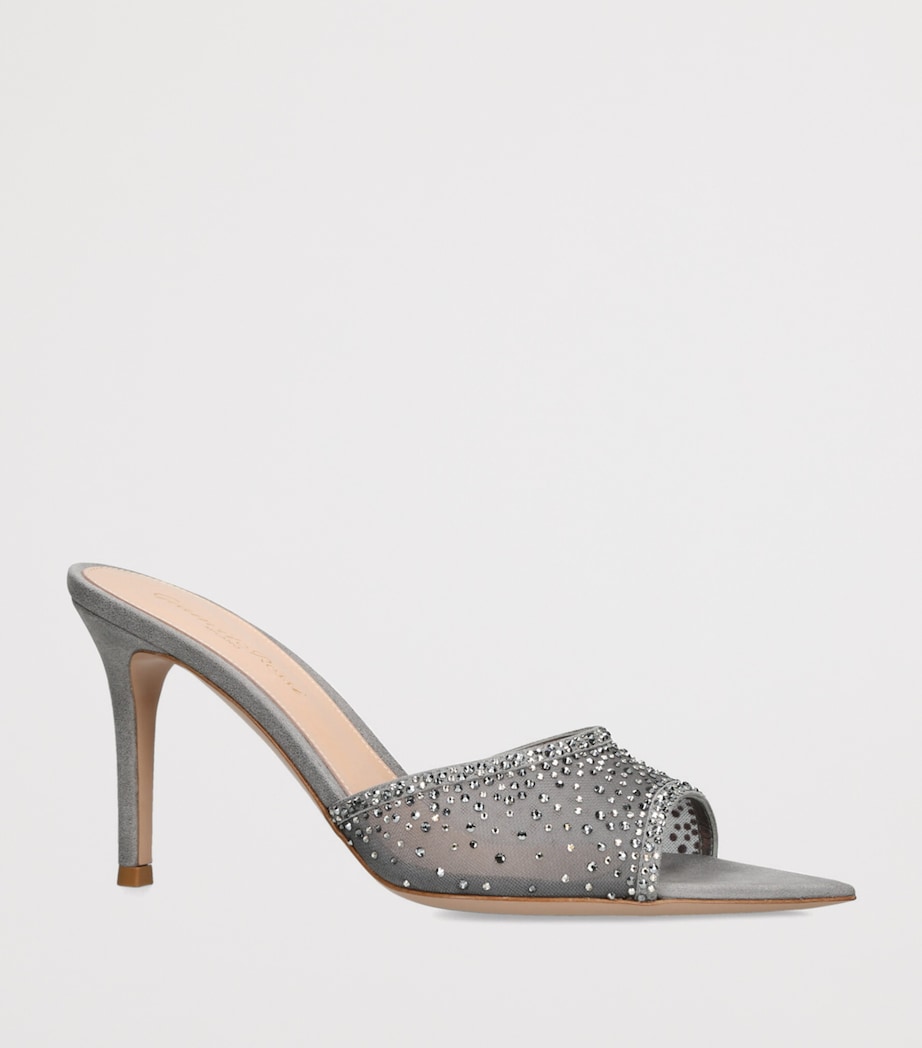 Embellished Silk-Suede Rania Mules 85 SILVER Image 3