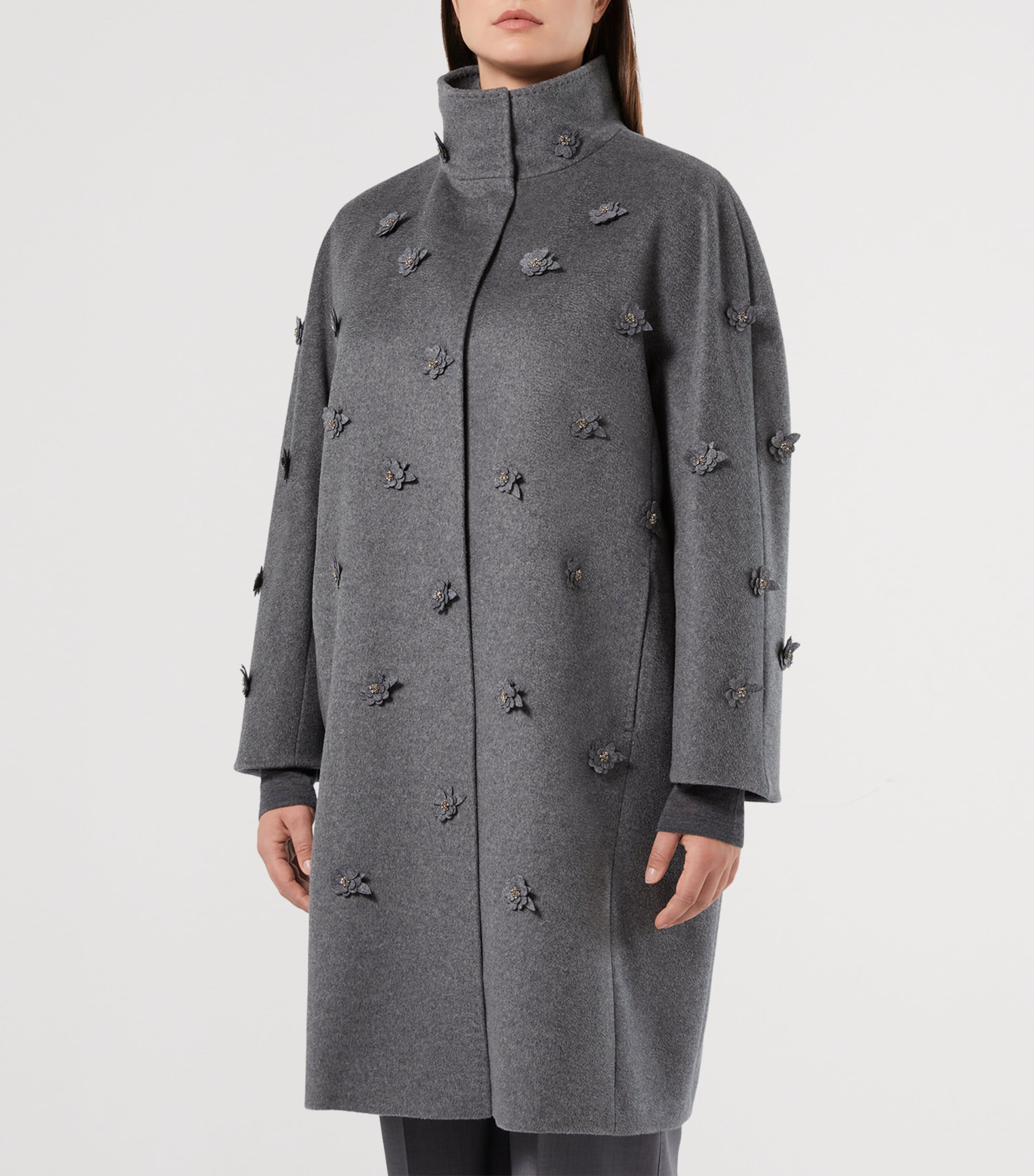 Virgin Wool Embellished Coat DARK GREY Image 2