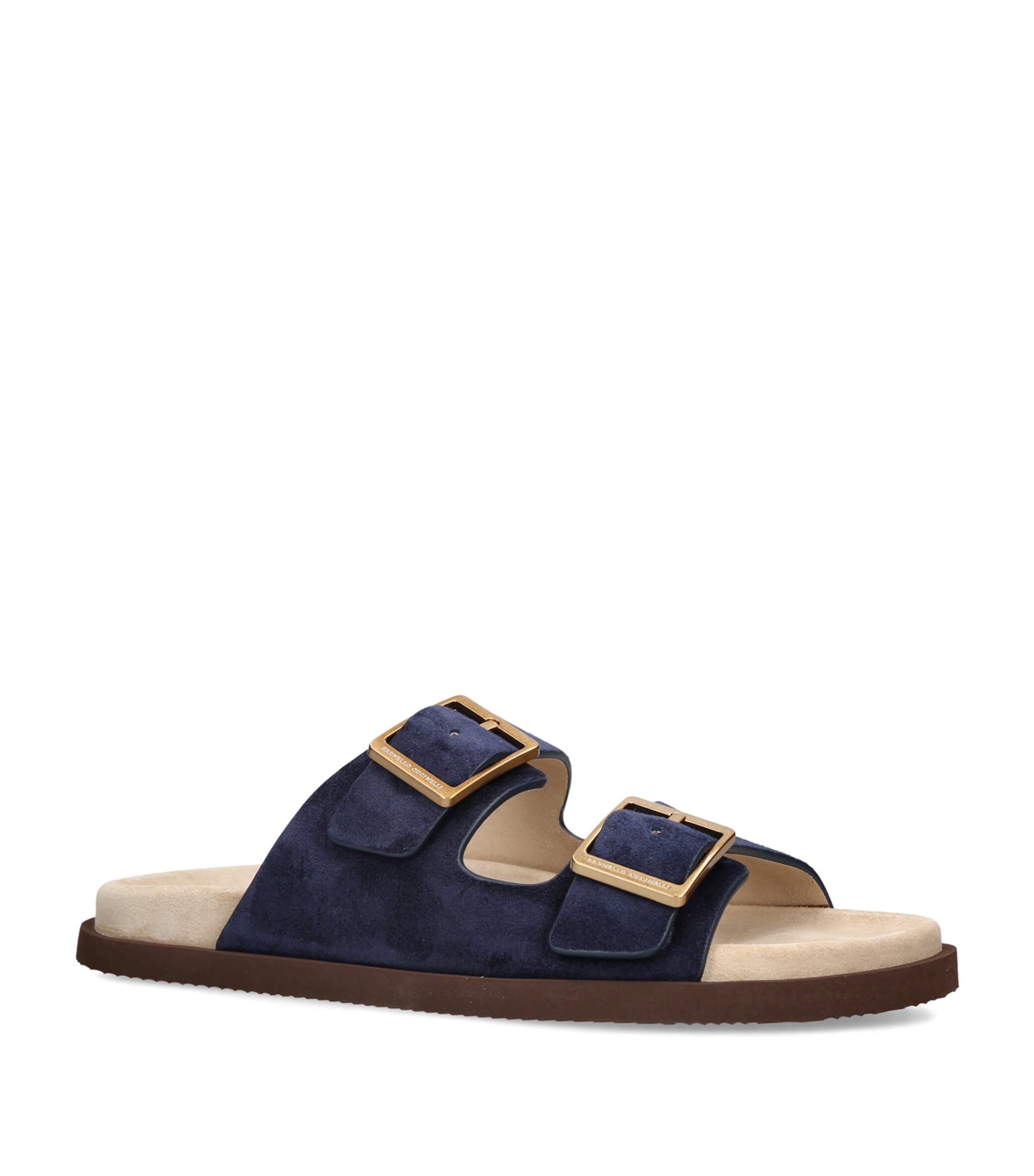 Brunello Cucinelli Suede Buckle-Detail Sandals Navy Image 3