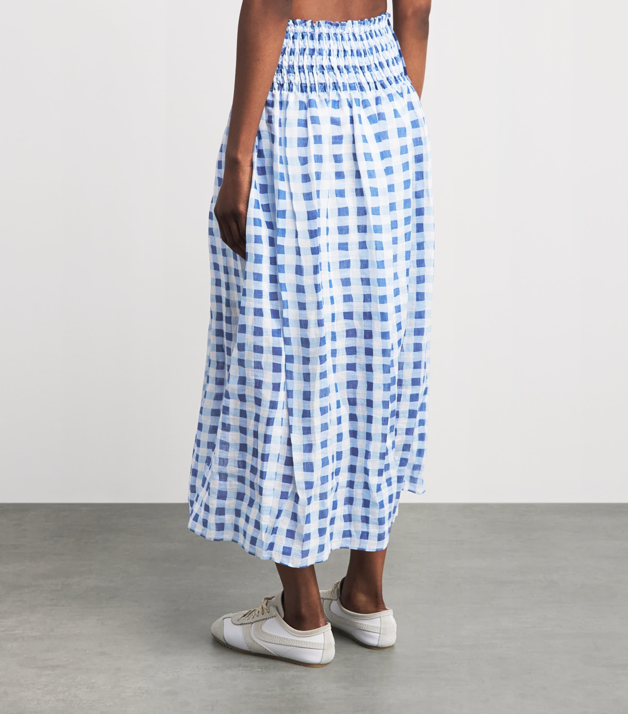 Sandro Paris Womens Linen-Blend Gingham Maxi Skirt Blu / White Image 5