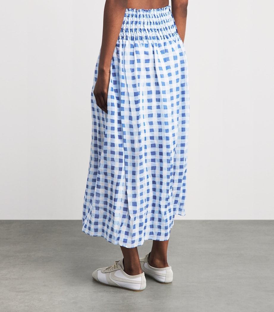 Sandro Paris Womens Linen-Blend Gingham Maxi Skirt Blu / White Image 5