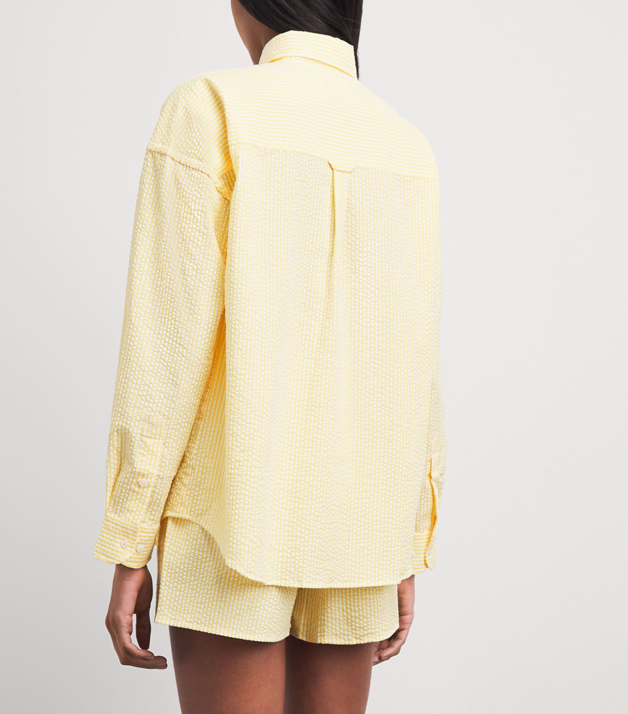 With Nothing Underneath Womens Seersucker Striped The Weekend Shirt Yellow Stripe Image 5