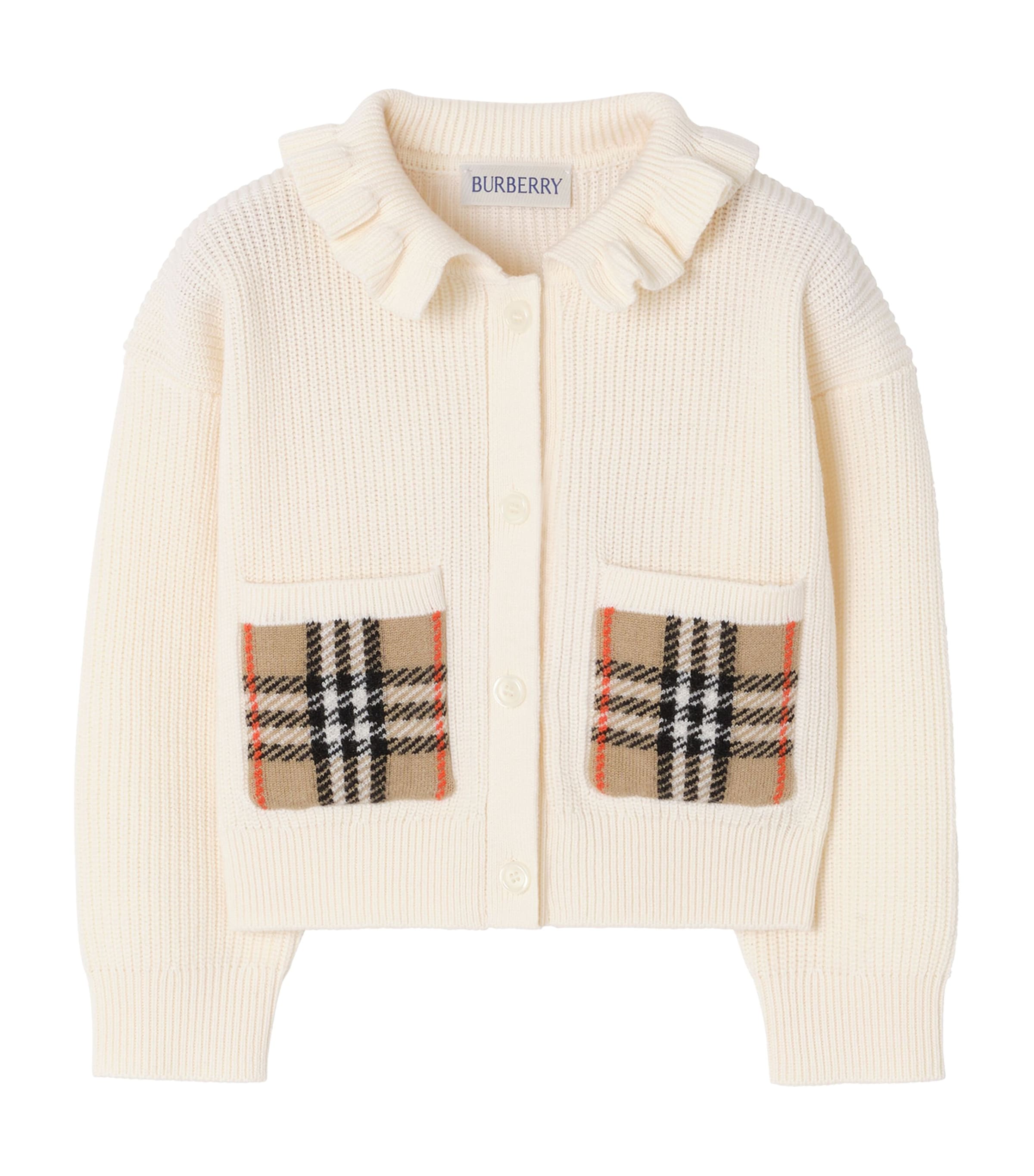 Burberry Kids Cotton-Wool Check-Pocket Cardigan (6-36 Months) Ivory Image 1