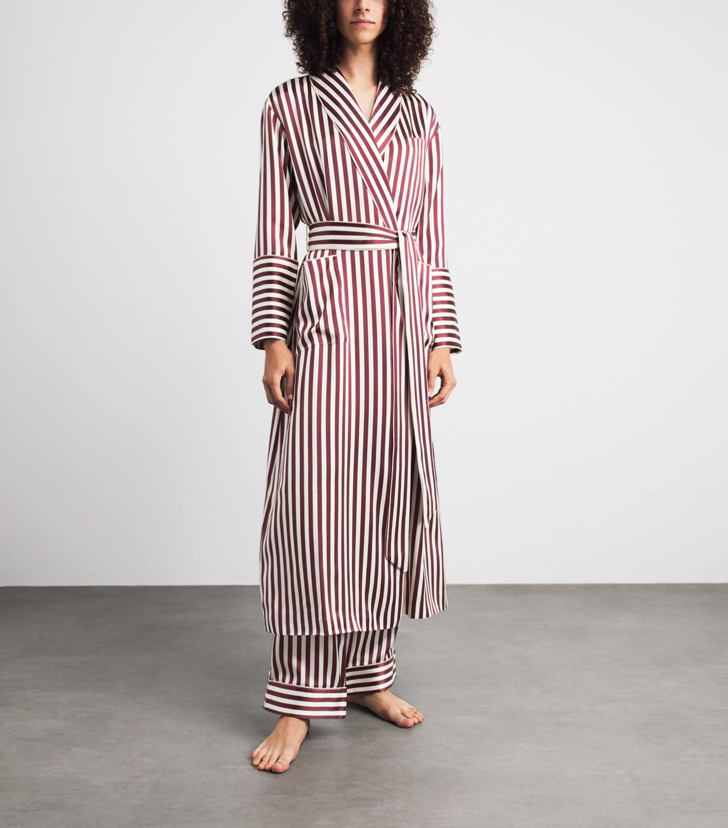 Olivia von Halle Womens Silk Capability Stripe Robe Soren Image 2