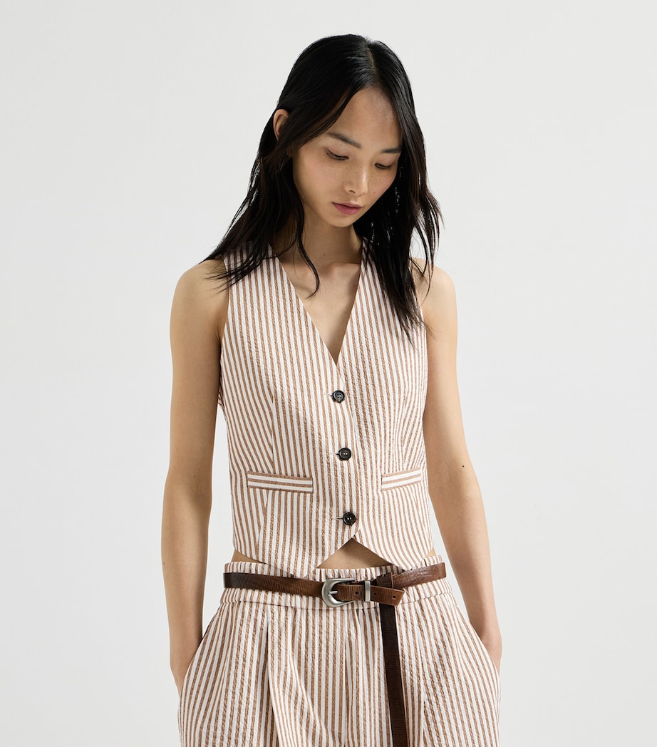 Brunello Cucinelli Womens Techno Cotton Seersucker Stripe Vest Image 3