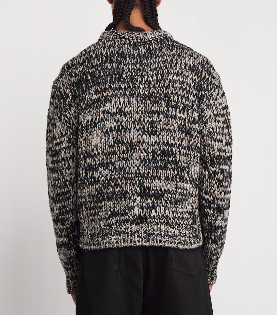 Wool-Blend Melange Sweater BLA/WHI/BRO MU227 Image 4