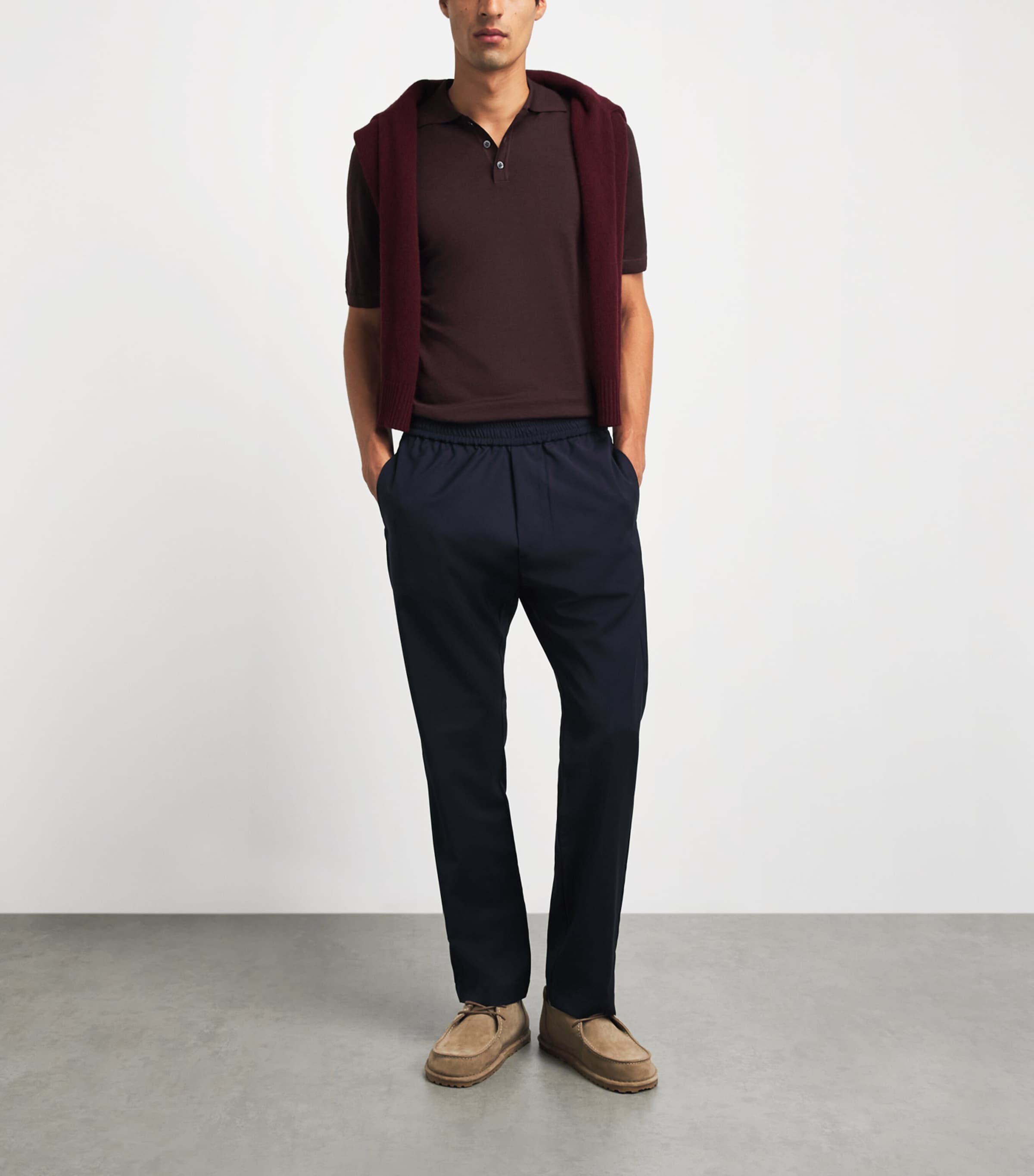 Barena Mens Merino Polo Shirt Merlot Image 2